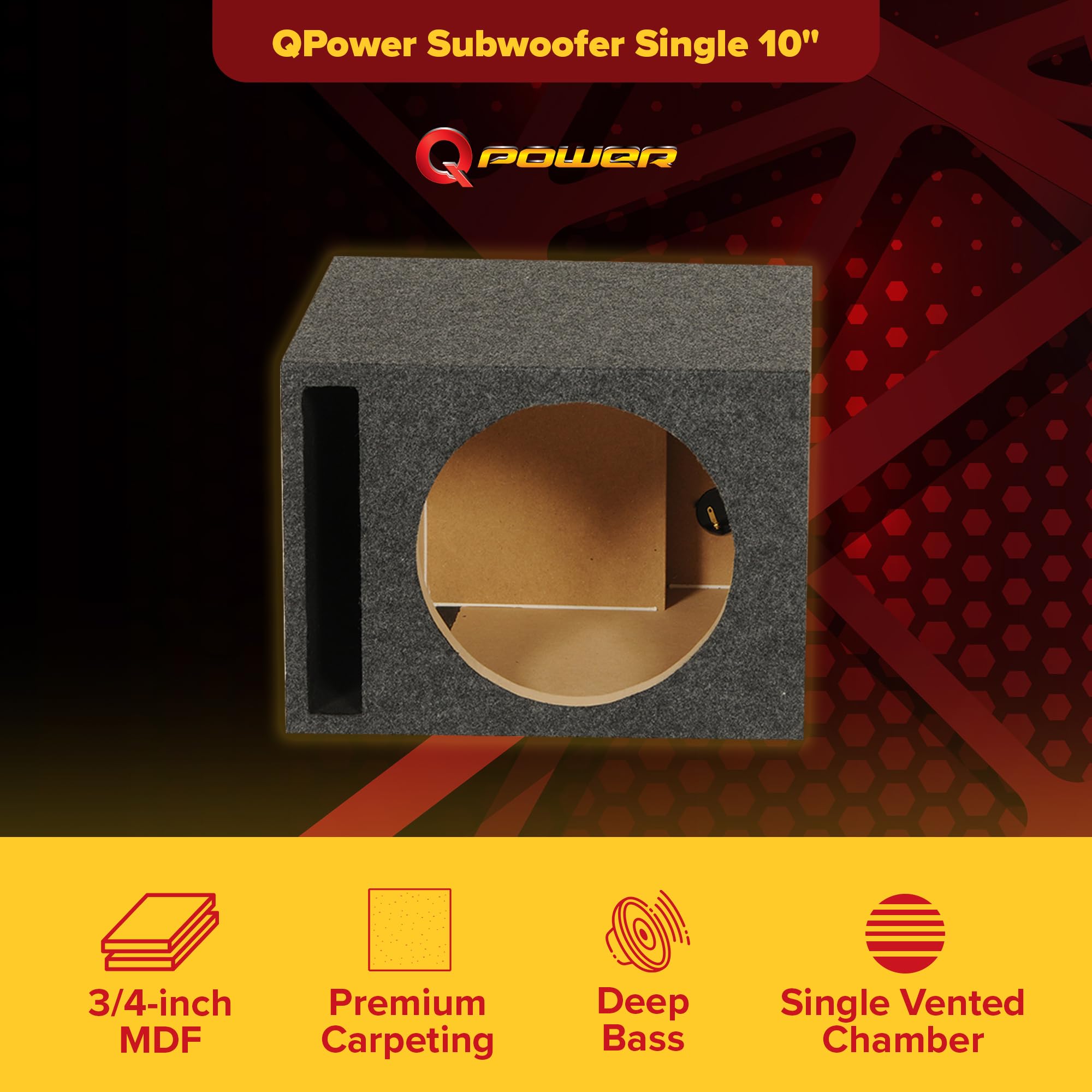 Q Power 10 Inch Single Vented Car Subwoofer Enclosure Box QHD110V Charcoal Gray MDF