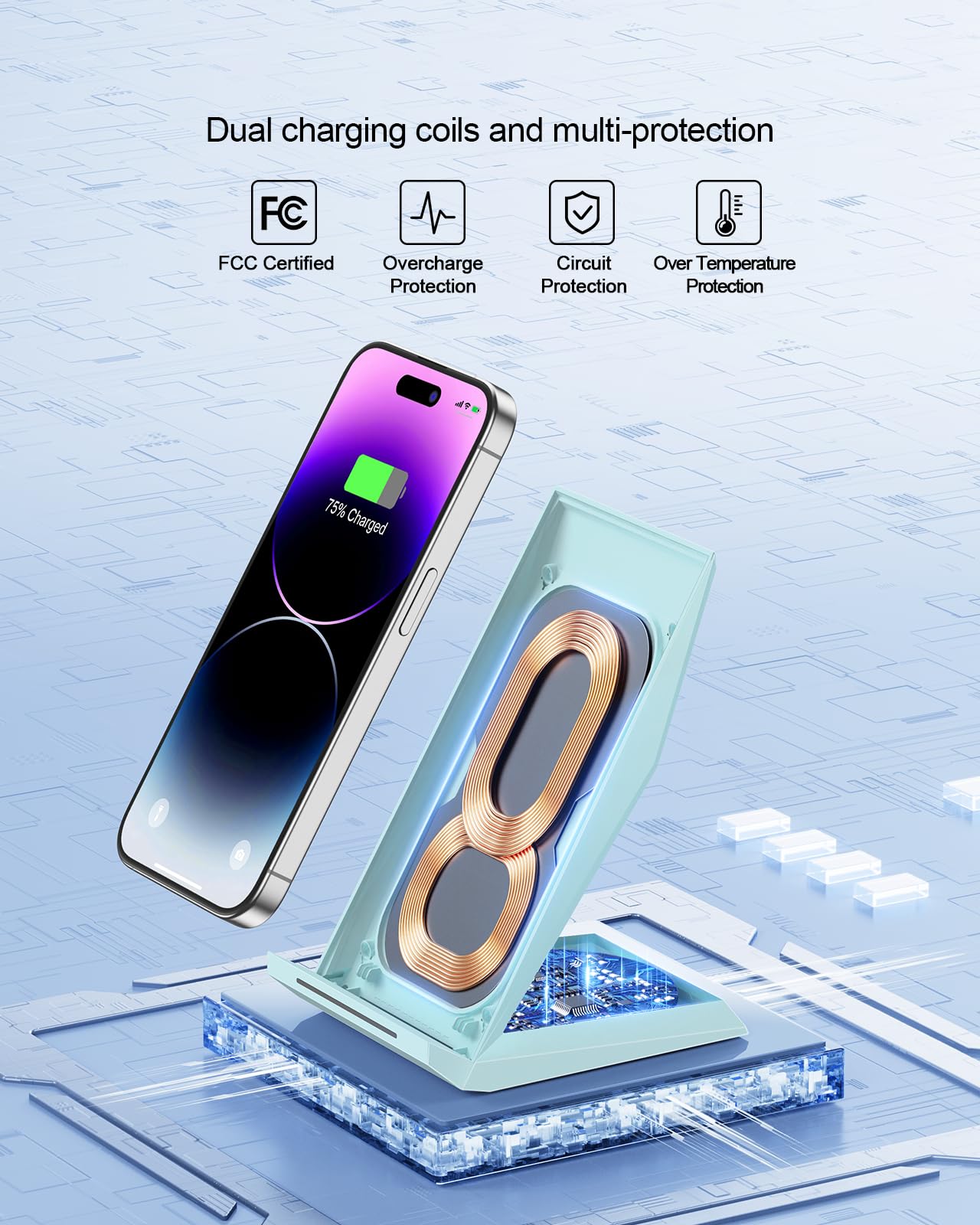 Nanami Wireless Charger   Fast Wireless Charging Stand Desktop Charger Dock For Iphone 16/15/14/13/12/11 Pro/Xs Max, Samsung Gal