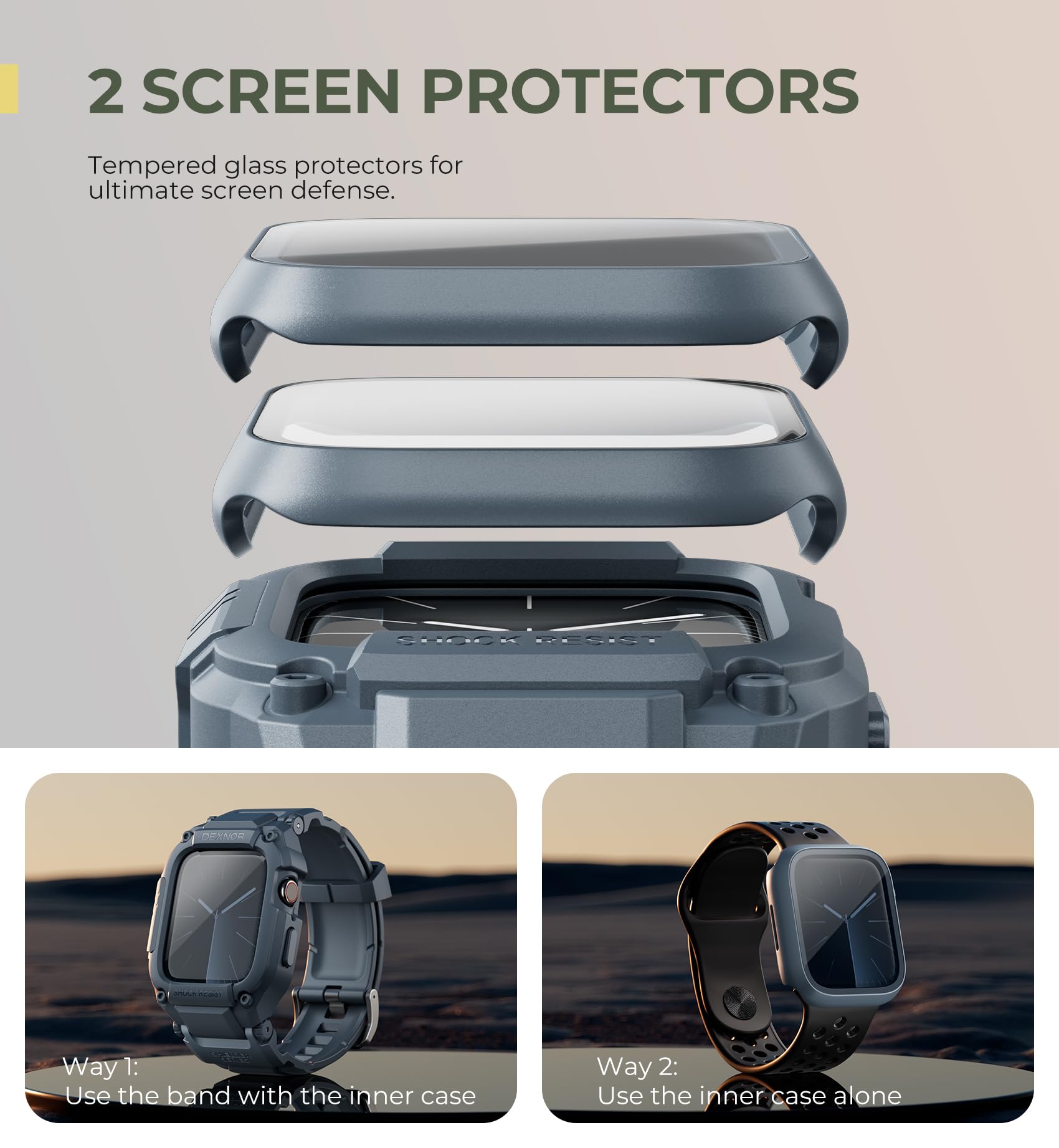 Dexnor For Apple Watch Series 9/8/7 [45Mm] Band With Case, Series Se2/Se/6/5/4 [44Mm] Band, [Built-In 2 Sets Tempered Glass Scre