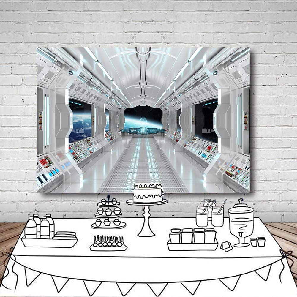 Lywygg 7X5Ft Vinyl Spaceship Interior Background Futuristic Science Fiction Photography Backdrops Spacecraft Cabin Photo Shoot Studio Props Astronomy Universe Galaxy Outer Space Station Cp 36