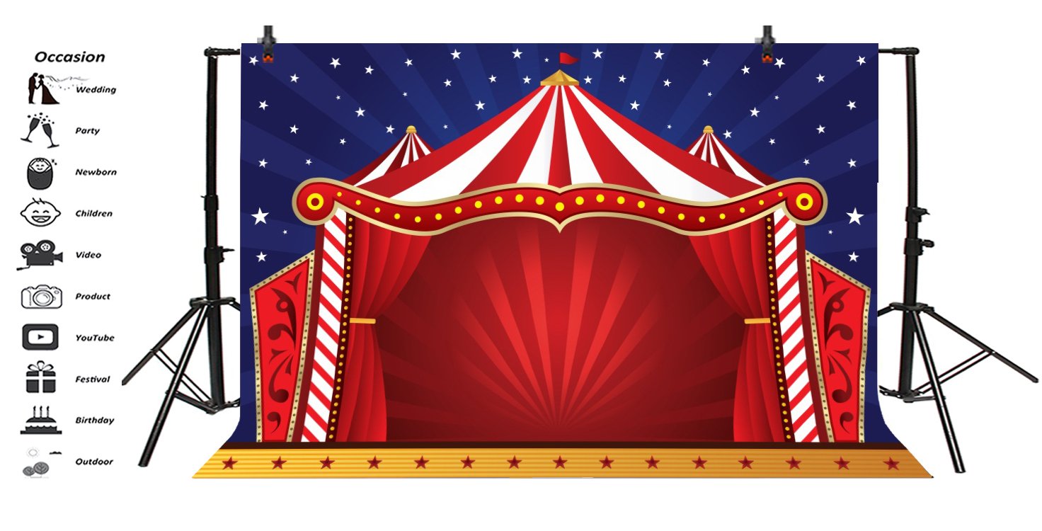 Lfeey 10X8Ft Circus Photography Backdrop Red Tents Night Stars Carnival Photo Background Baby Kids Child Birthday Party Decor Wa