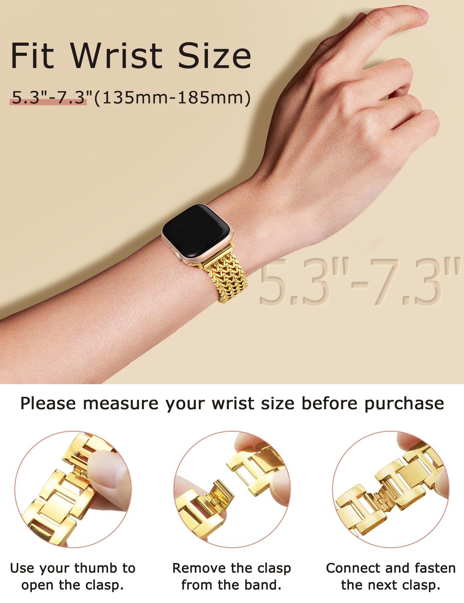 Minyee Compatible With Apple Watch Band 41/40/38/44/45/49/42Mm Women, Dressy Stainless Steel Metal Gold Chain Strap Mermaid Desi