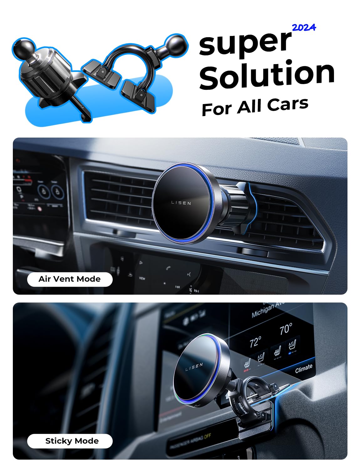 Lisen For 15W Magsafe Car Mount Charger,Magnetic Wireless Car Charger For Iphone 16 Pro Max Accessories,Magnetic Phone Holder Fo