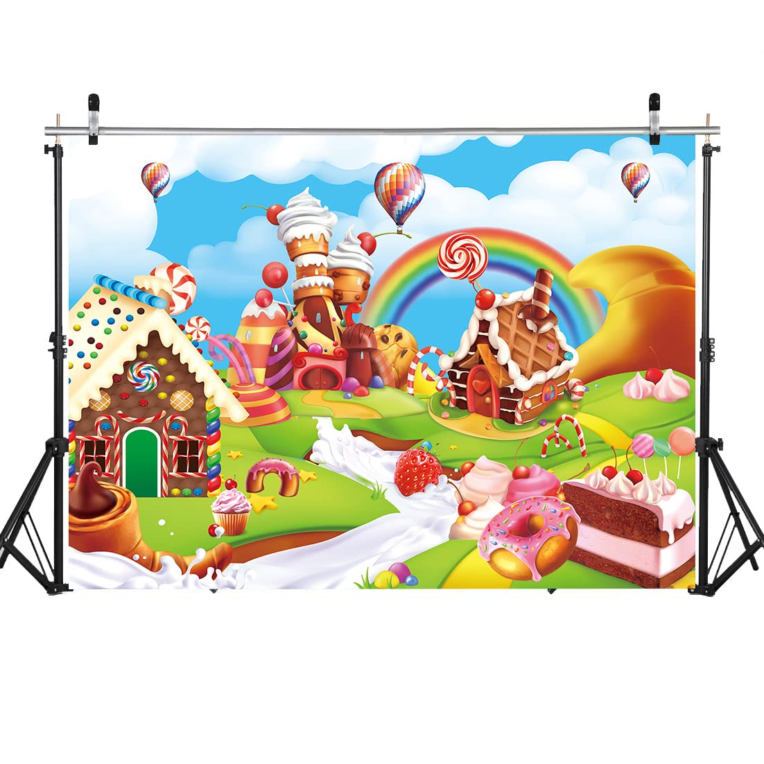 Candyland Backdrop 7X5Ft Cartoon Rainbow Lollipop Icecream Sweet Donut Candy Photography Background For 1St First Birthday Party