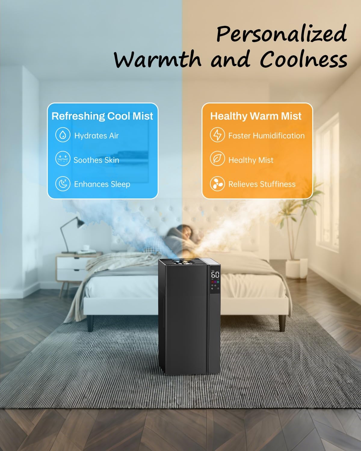 Mifasol Cool Mist And Warm Humidifier Large Room, 5.3Gal/20L Whole House Humidifiers For Home, Quickly & Evenly Humidify Larger