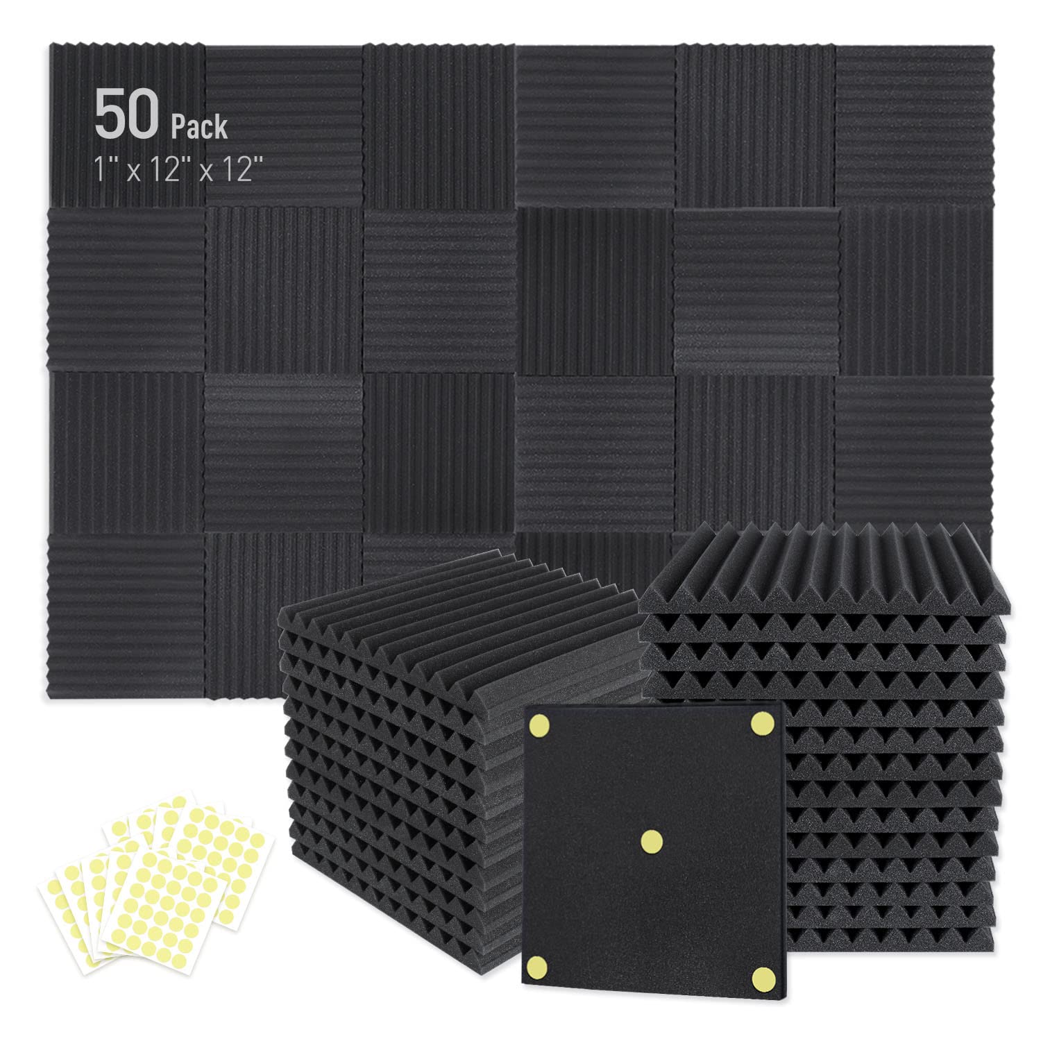 Focusound 50 Pack Acoustic Foam Panels 1'' X 12'' X 12'' Sound Proof Foam Panles High Desnsity And Fire Resistant Soundproof Wed