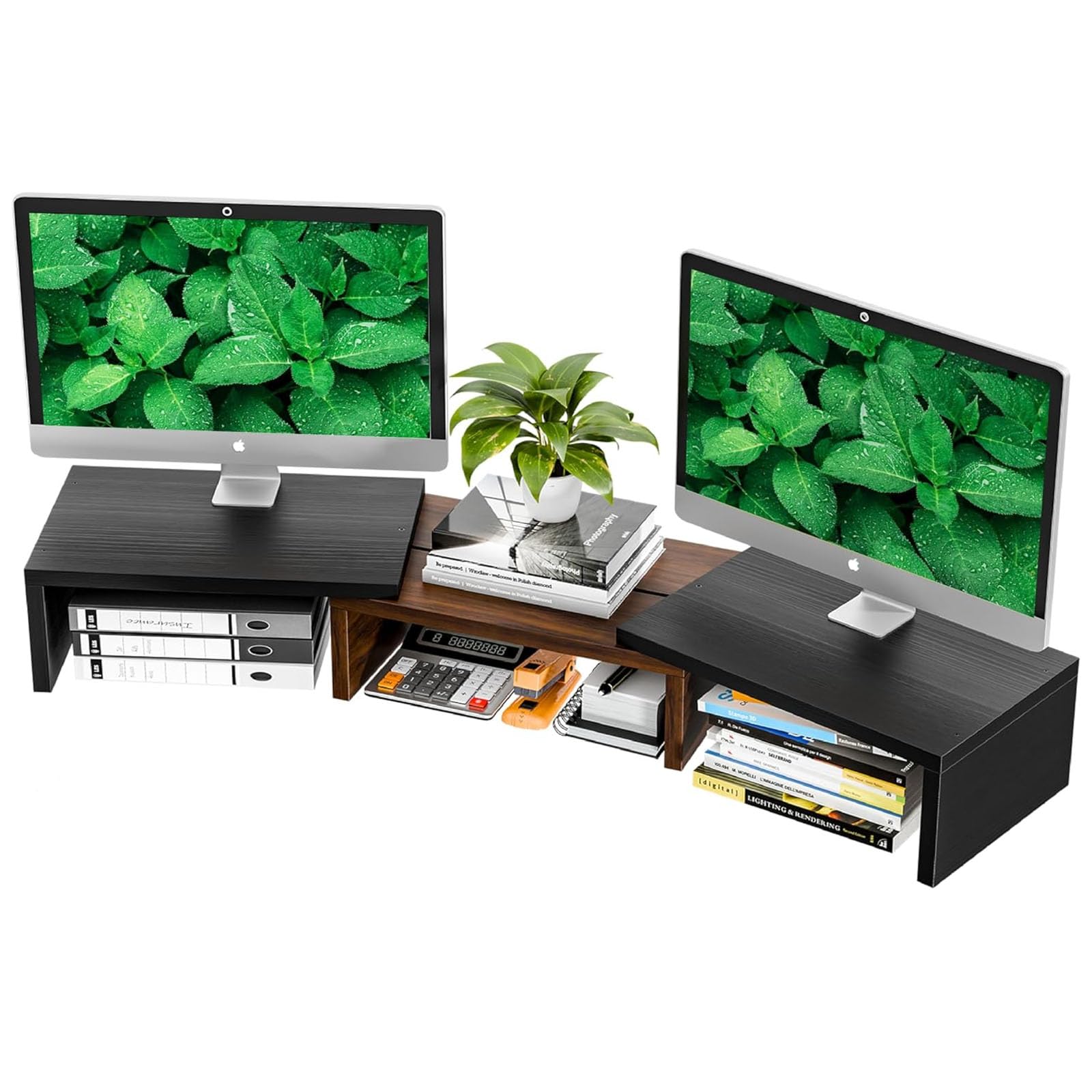 Simple Trending Monitor Stand Riser For Desk Organizer , Adjustable Length And Angle 3 Shelf With Drawer, Black