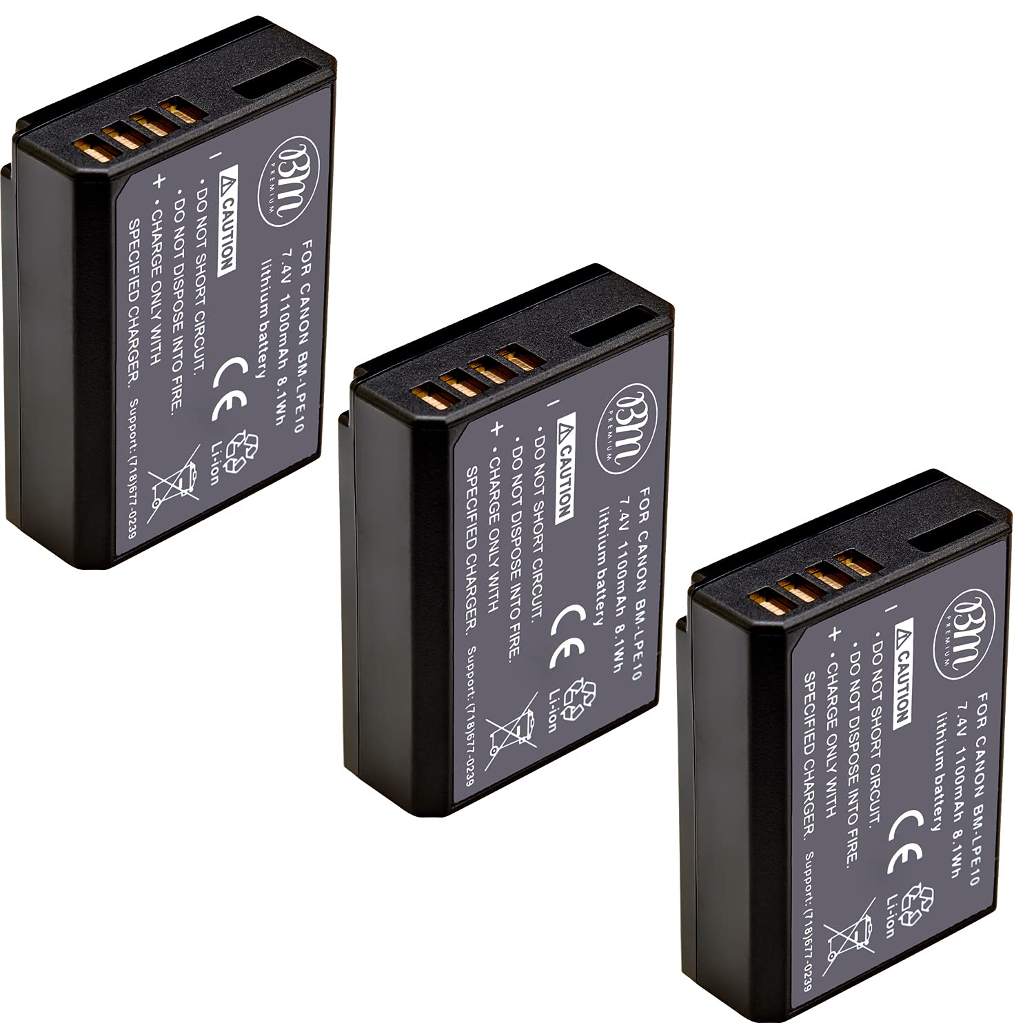Bm Premium 3 Pack Of Lp E10 Batteries For Canon Eos Rebel T3, T5, T6, T7, Kiss X50, Kiss X70, Eos 1100D, Eos 1200D, Eos 1300D, E