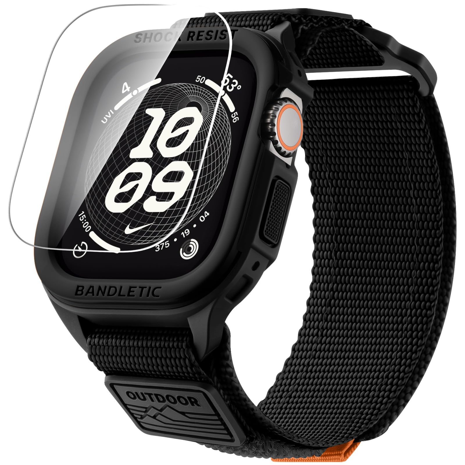 Bandletic Rugged Nylon Band Compatible with Apple Watch Ultra 3/2/1 Band 49mm with Case, Military Grade Shockproof Tactical TPU 