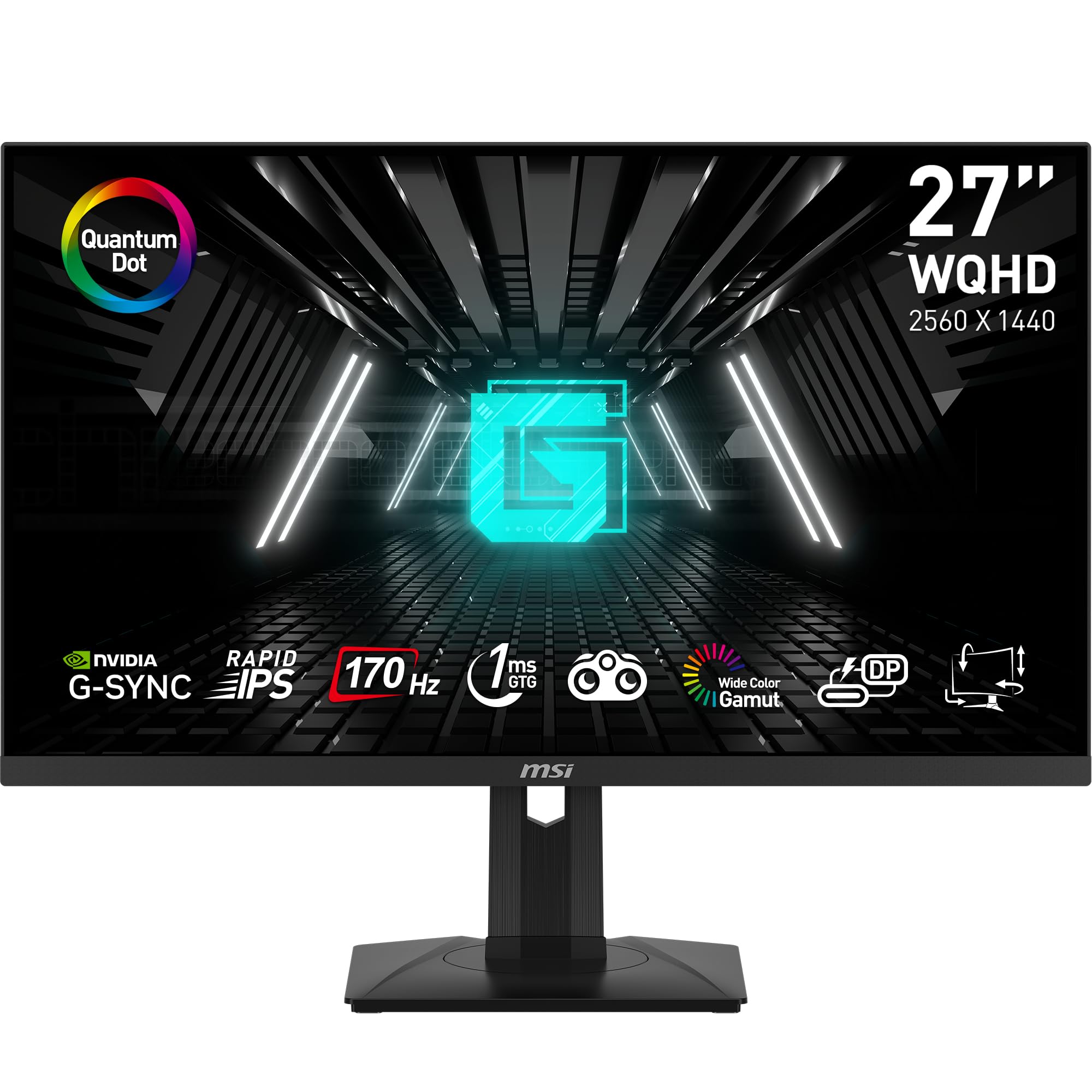 MSI G274QPF-QD, 27 Gaming Monitor, 2560 x 1440(QHD), IPS, 170Hz, FreeSync Premium, HDR400, HDMI, Displayport, USB C, Tilt, Black