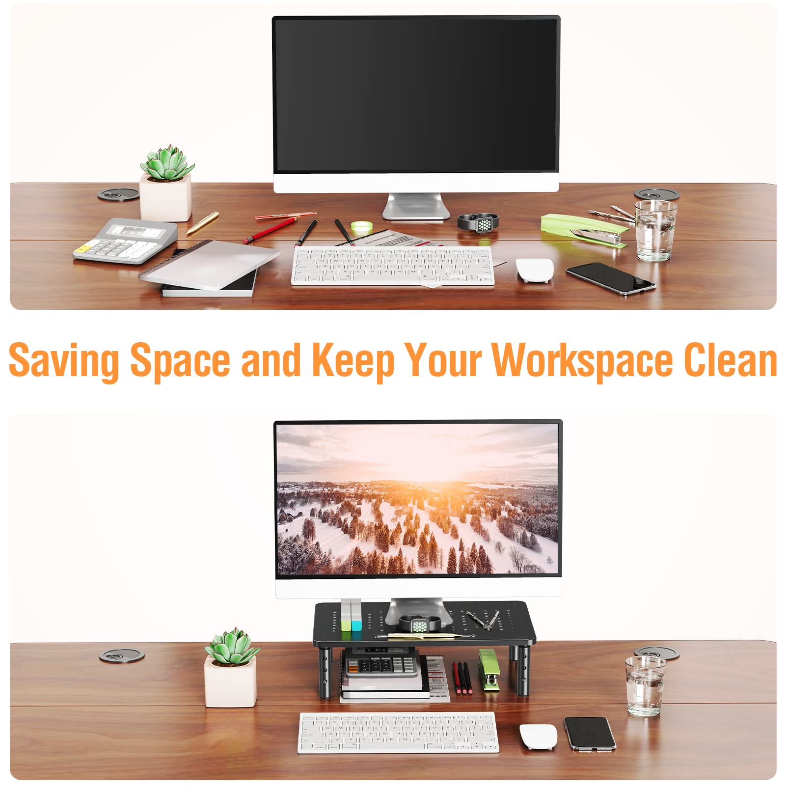 Elived 2 Pack Monitor Stand Riser   3 Height Adjustable Monitor Stand For Laptop, Computer, Pc, Printer, Mesh Metal Monitor Rise