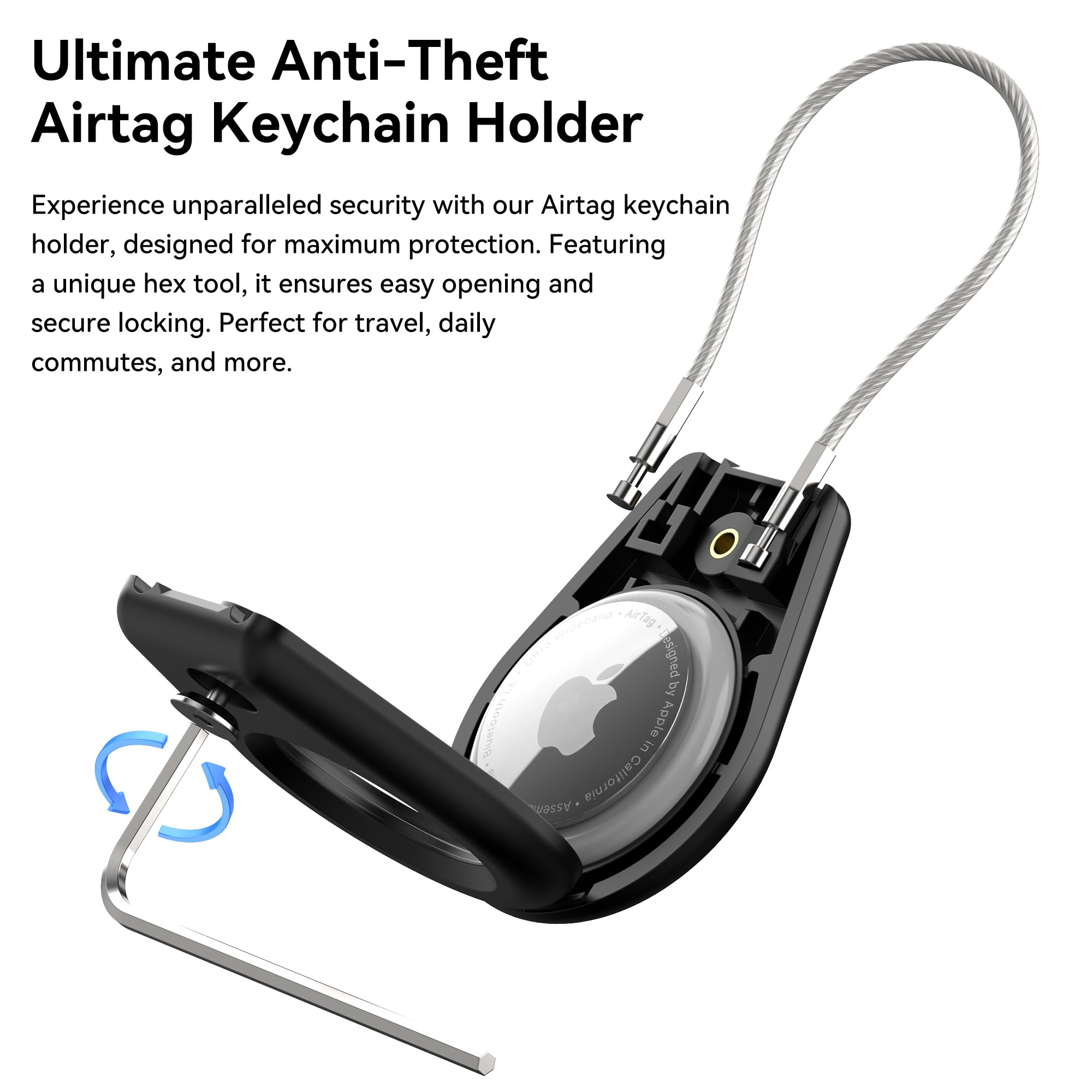 Skyarmor Airtag Secure Holder With Wire Cable, 2 Pack Air Tag Keychain Holders For Key Ring, Keys, Luggage, Backpack, Sturdy Pro