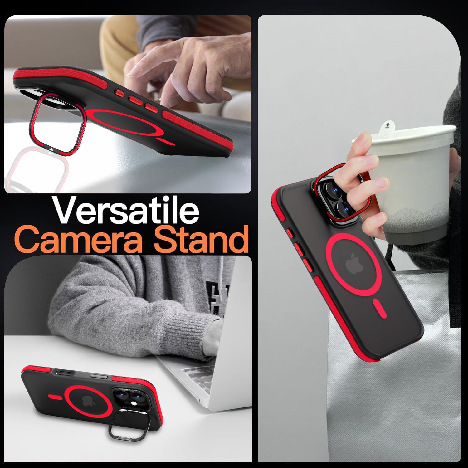Yzoiko Magnetic Case For Iphone 16 [10Ft Military Grade Protection] Built In Camera Stand Phone Case, Compatible With Fit Magsaf
