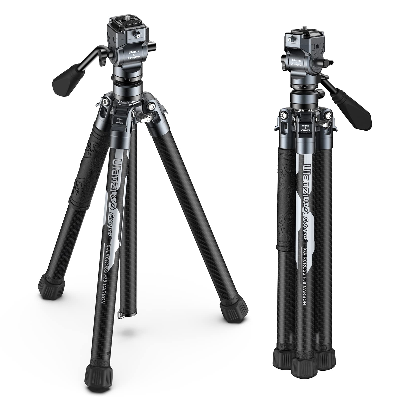 ULANZI F38 Video Travel Tripod, 61.4 Lightweight Carbon Fiber Camera Tripod with Quick Release 1/4 Screw & Video Head, for Most 