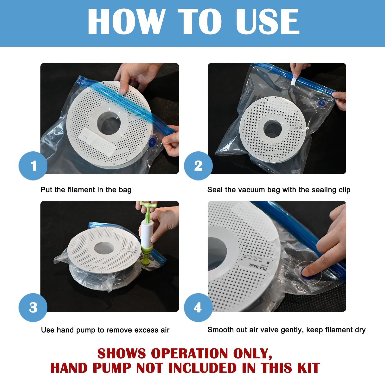 3D Printer Filament Vacuum Storage Bags Kit, Tiopy 10 Thicken Spool Storage Sealing Bags With 10 Desiccant And 2 Seal Clip, 11.8