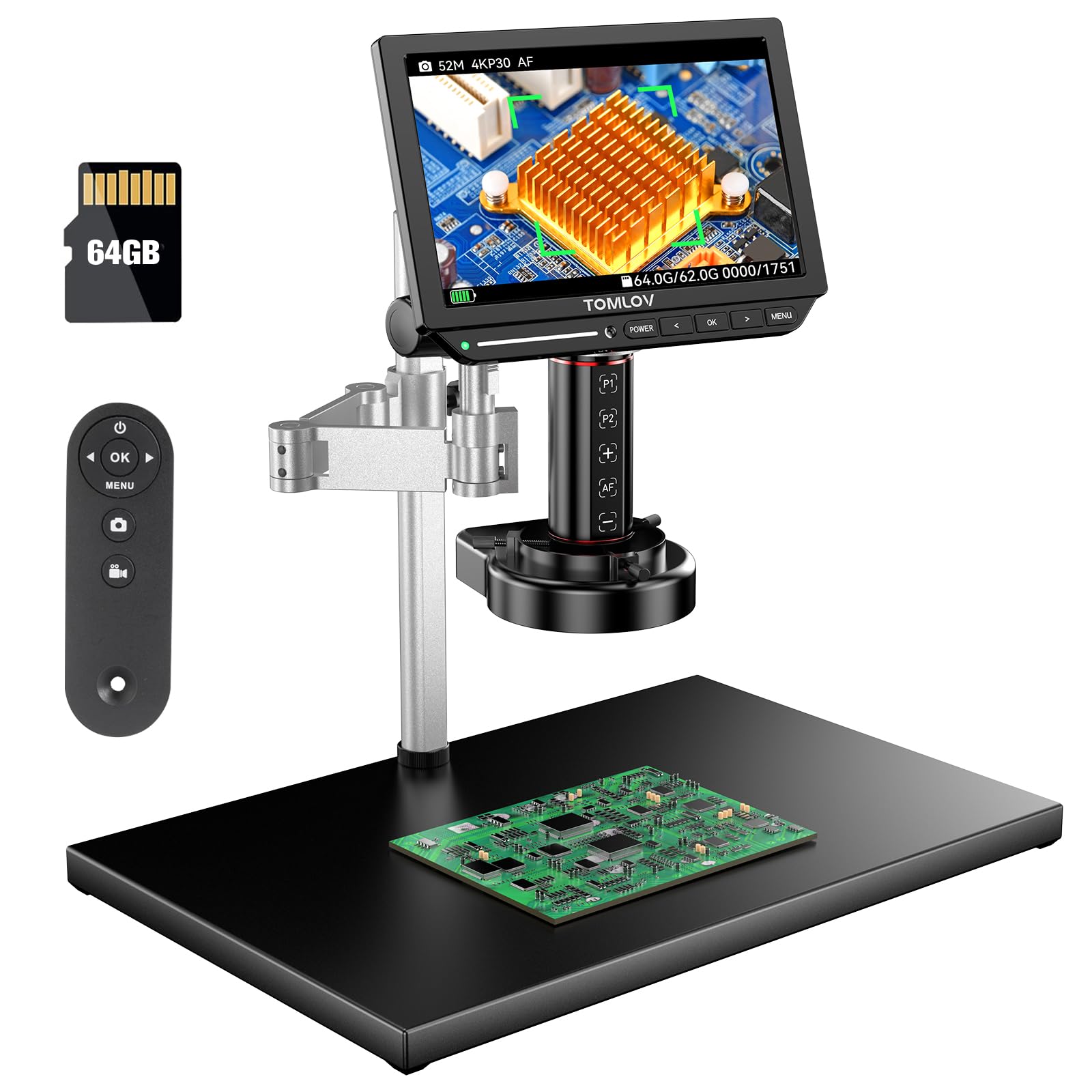 Tomlov 4K Autofocus Microscope Tm4K Af Max, 10.1'' Hdmi Digital Microscope With Spin Flex Arm, Micro Soldering Microscope For El