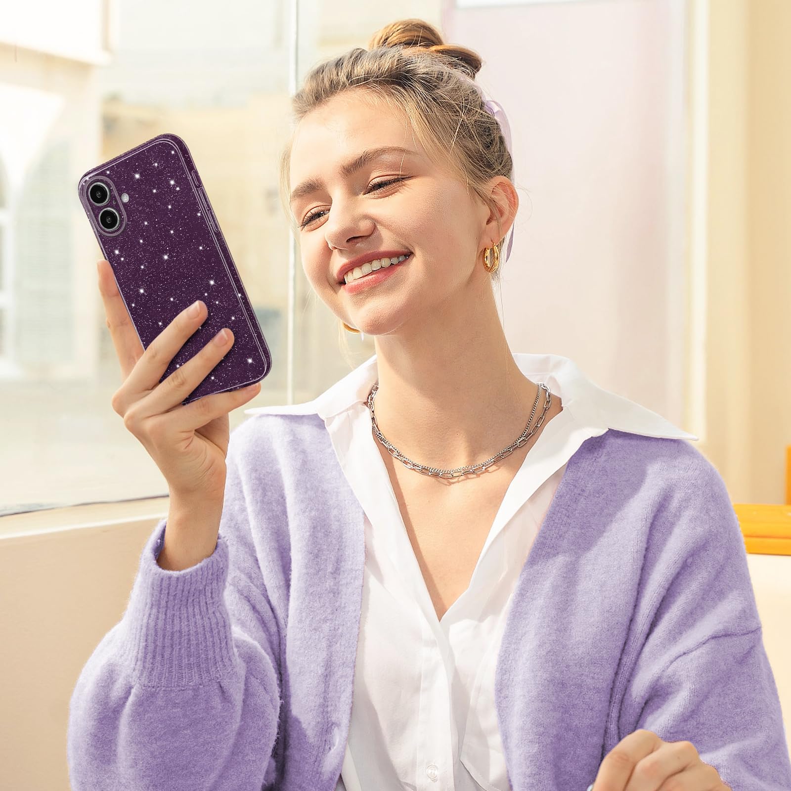 Hython Case For Iphone 16 Case Glitter Cute Sparkly Shiny Bling Sparkle Phone Cases 6.1'', Thin Slim Fit Soft Tpu Bumper Shockpr