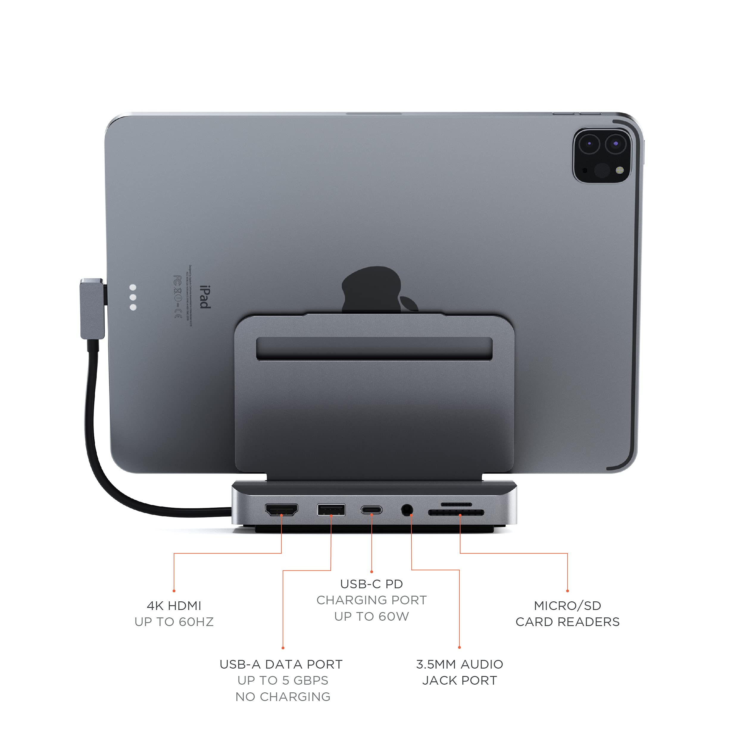 Satechi Usb C Hub   Ipad Pro Usb C Hub   Aluminum Stand & Hub � 6 In 1 Ipad Dock Foldable Stand � Ipad Docking Station  Ipad Hub For M2, M1 Ipad Pro/Ipad Air, Ipad Mini 6 Gen