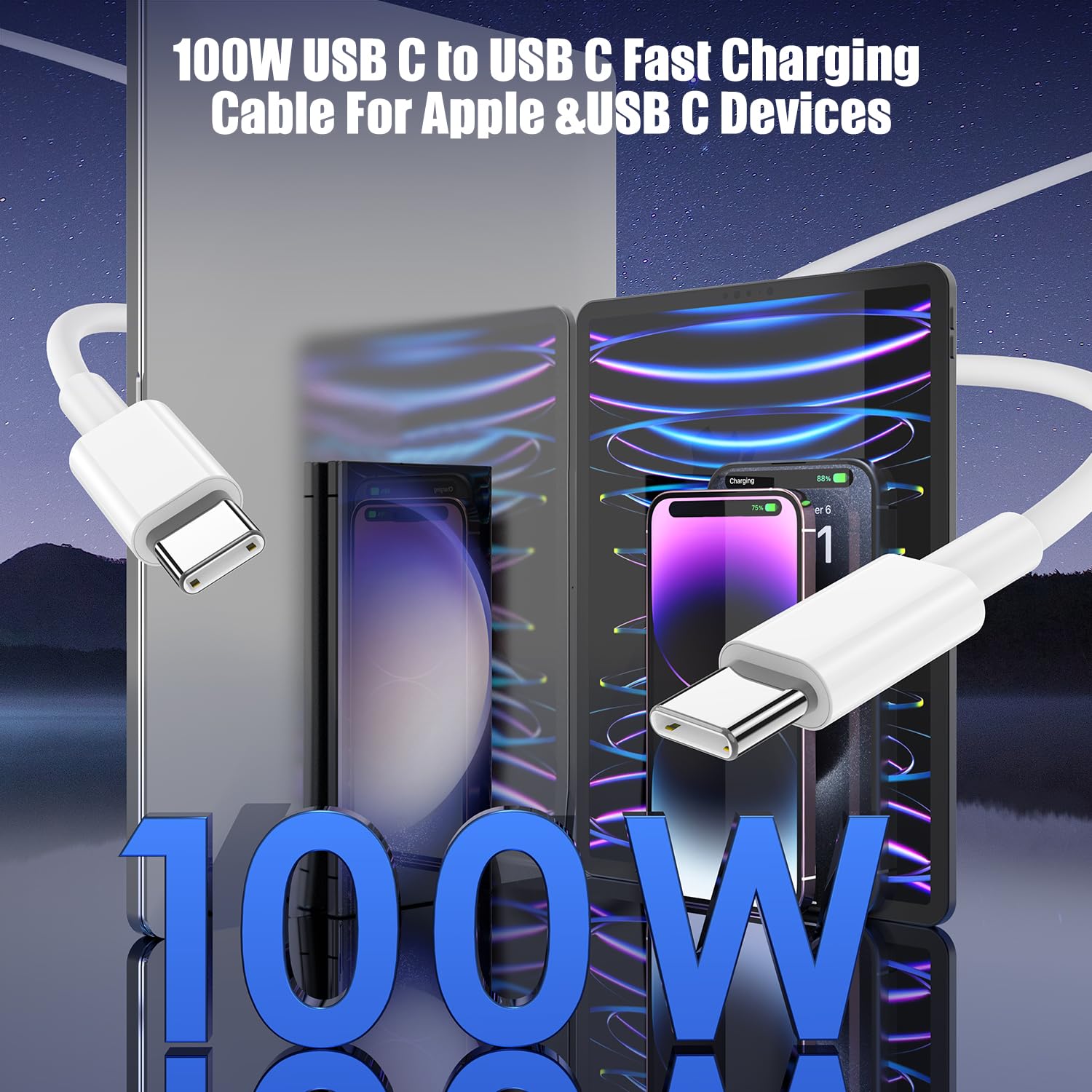 Lofpye 100W Usb C To Usb C Cable 3 Pack [3.3Ft+6.6Ft+10Ft],Type C Fast Charging Cable Compatible With Iphone 15/15Plus/15 Pro/15
