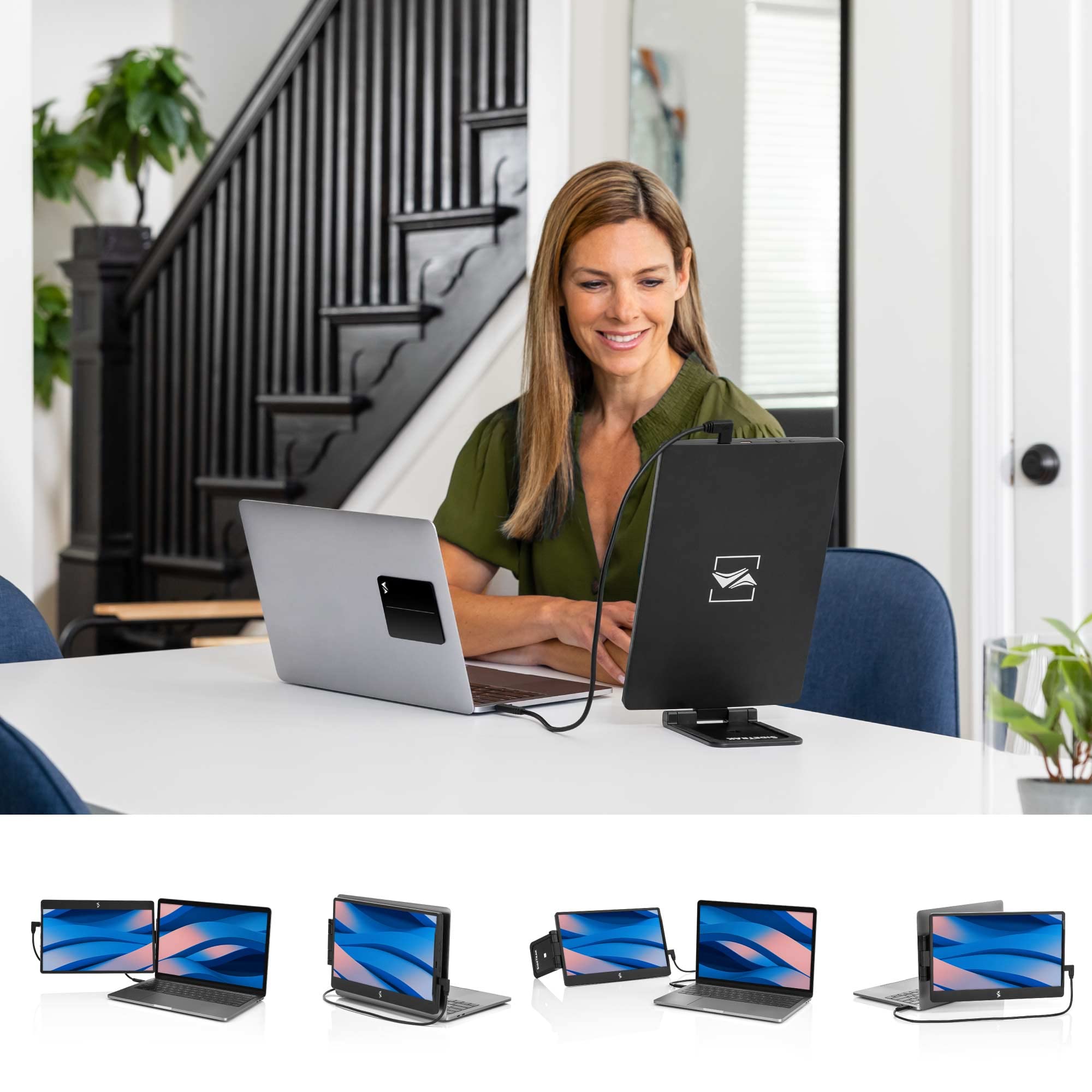 Sidetrak Swivel 12.5'' Patented Attachable Portable Monitor Extender   Fhd Tft Laptop Dual Screen W/Kickstand, For Mac, Pc, And