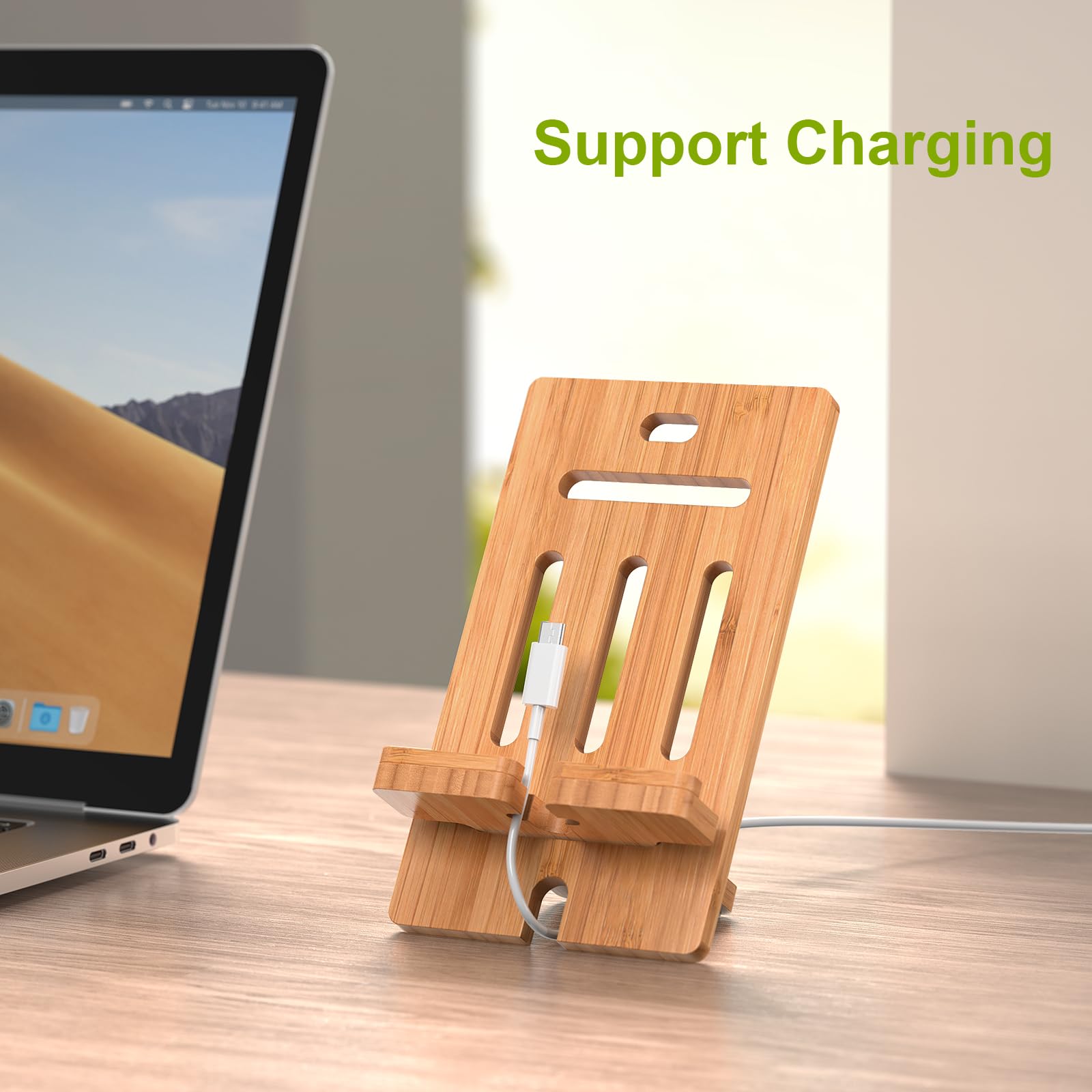 Pezin & Hulin Bamboo Wooden Smart Phone Desktop Charging Dock Holder, Compatible With Pad, Phone 8 Plus X Xs Max Xr, All Android