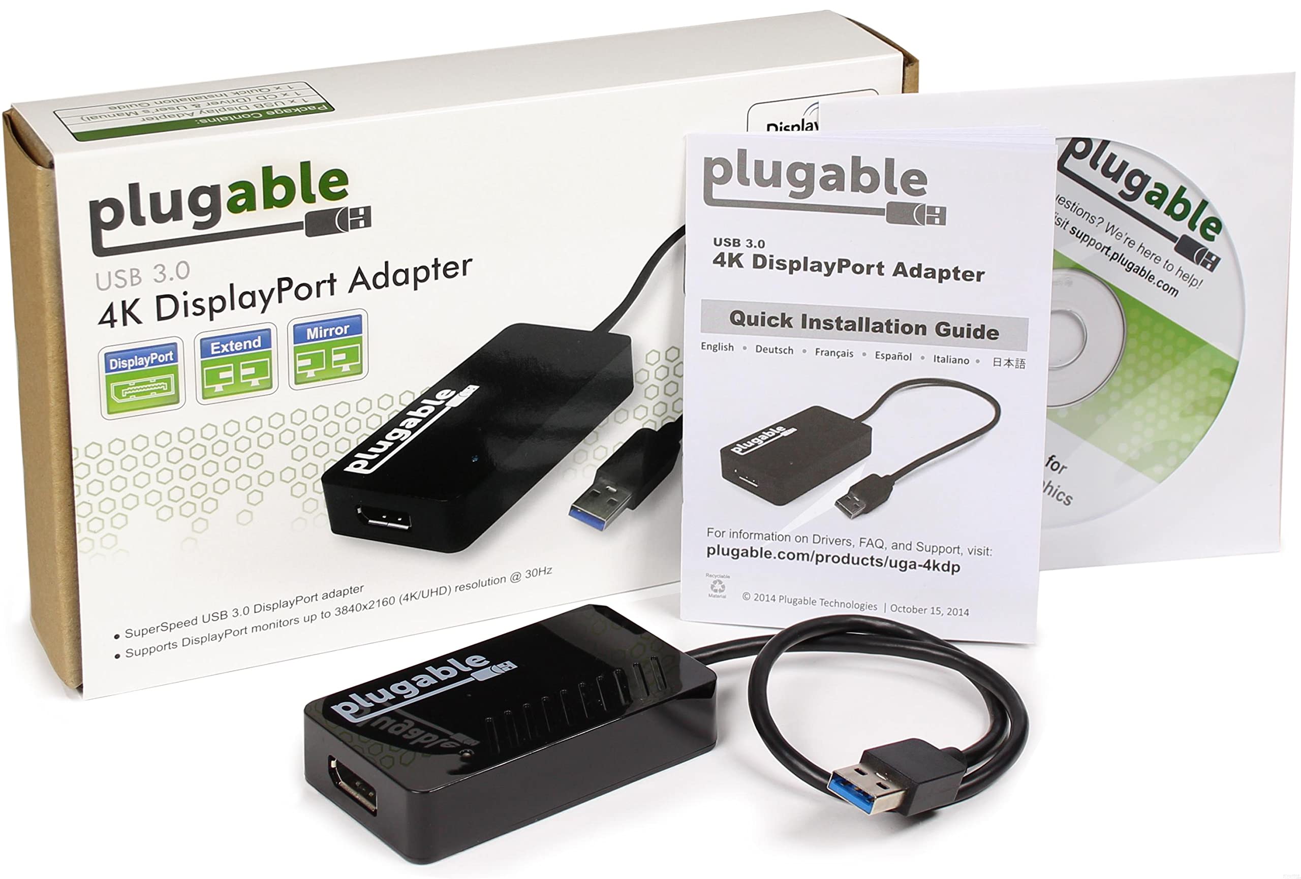 Plugable Usb 3.0 To Displayport 4K Displaylink Video Graphics Adapter For Multiple Monitors Up To 3840X2160 Supports Windows, Ma