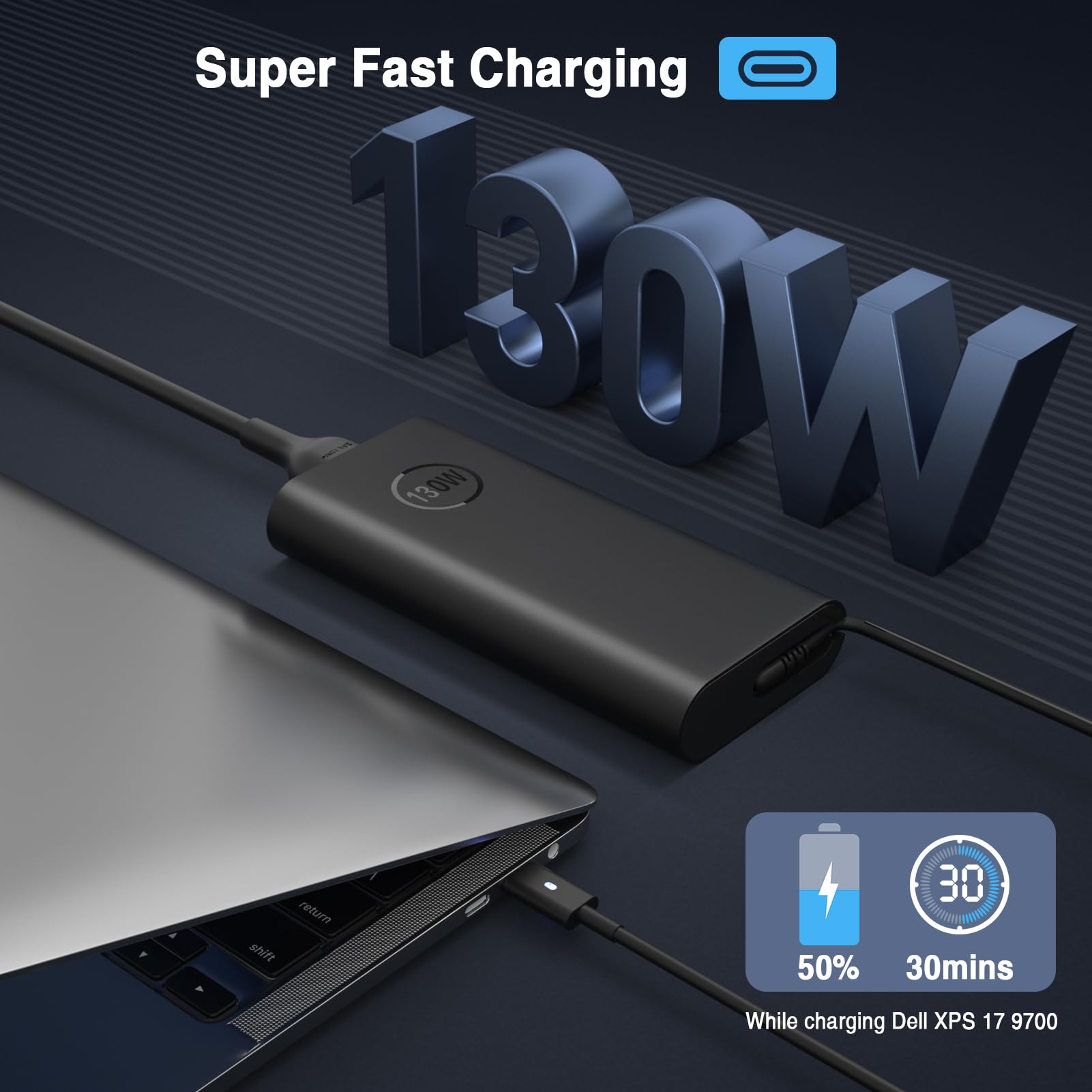 130W Usb C Laptop Charger For Dell Xps 15 2 In 1 9575 9500 Xps 17 9700 Precision 5530 2 In 1 5550 5750 3660 3551 Latitude 7410 7