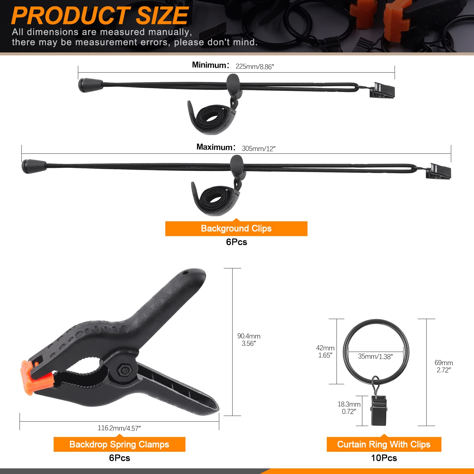 Rustark 22Pcs Backdrop Clips Clamps Elastic Photo Clips Holder Clips Assortment Kit With Curtain Clips Backdrop Rings Large Back