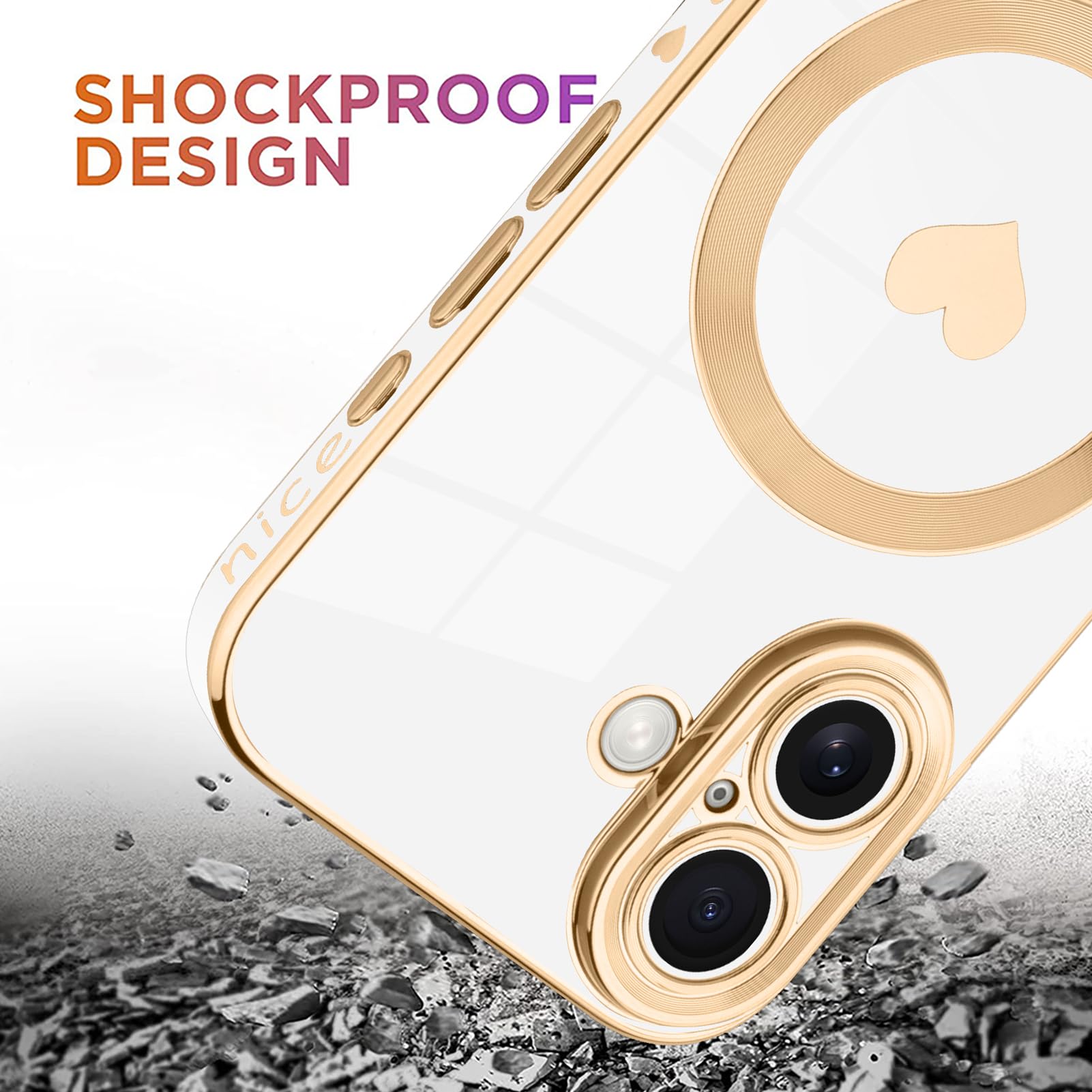 Tharlet Magnetic For Iphone 16 Case [Compatible With Magsafe] Cute Love Luxury Plating Edge Bumper Case With Full Camera Lens Ca