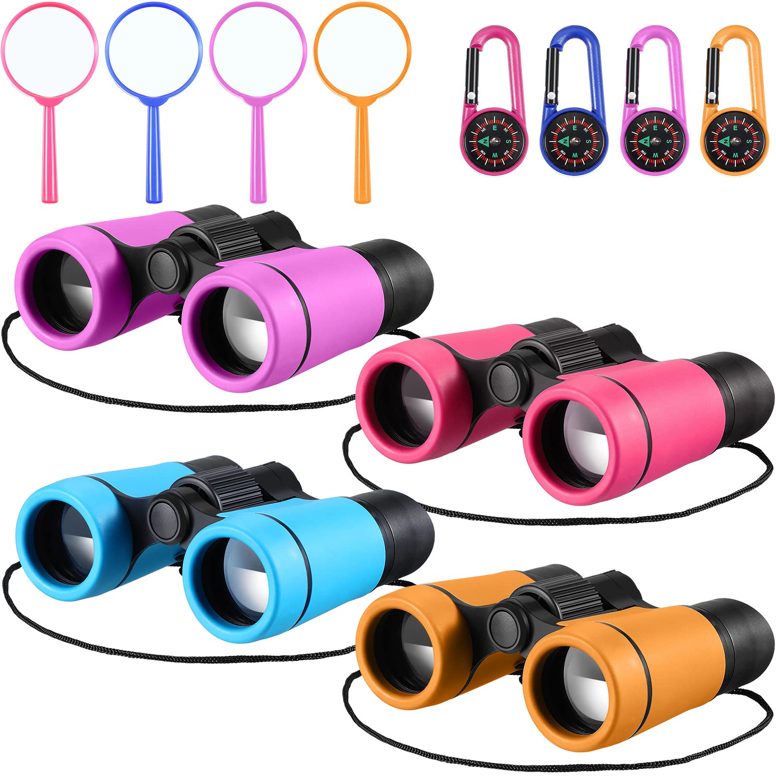 4 Set Kids Binoculars Children Colorful Real Binoculars Set Shockproof High Resolution Binoculars With Magnifying Glass And Comp
