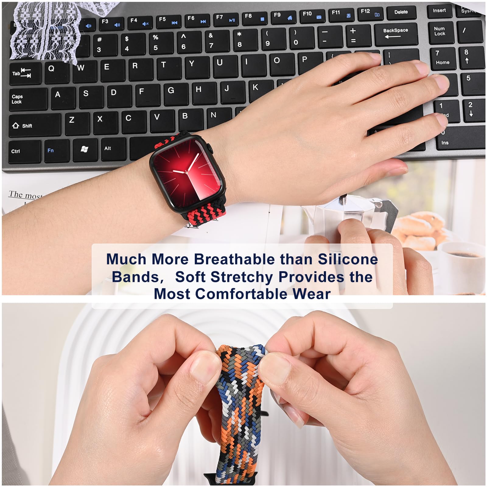 Omecky Magnetic Braided Solo Loop Band Compatible With Apple Watch Series 10 46Mm 9 8 7 6 5 4 42Mm 44Mm 45Mm 49Mm For Women Men,