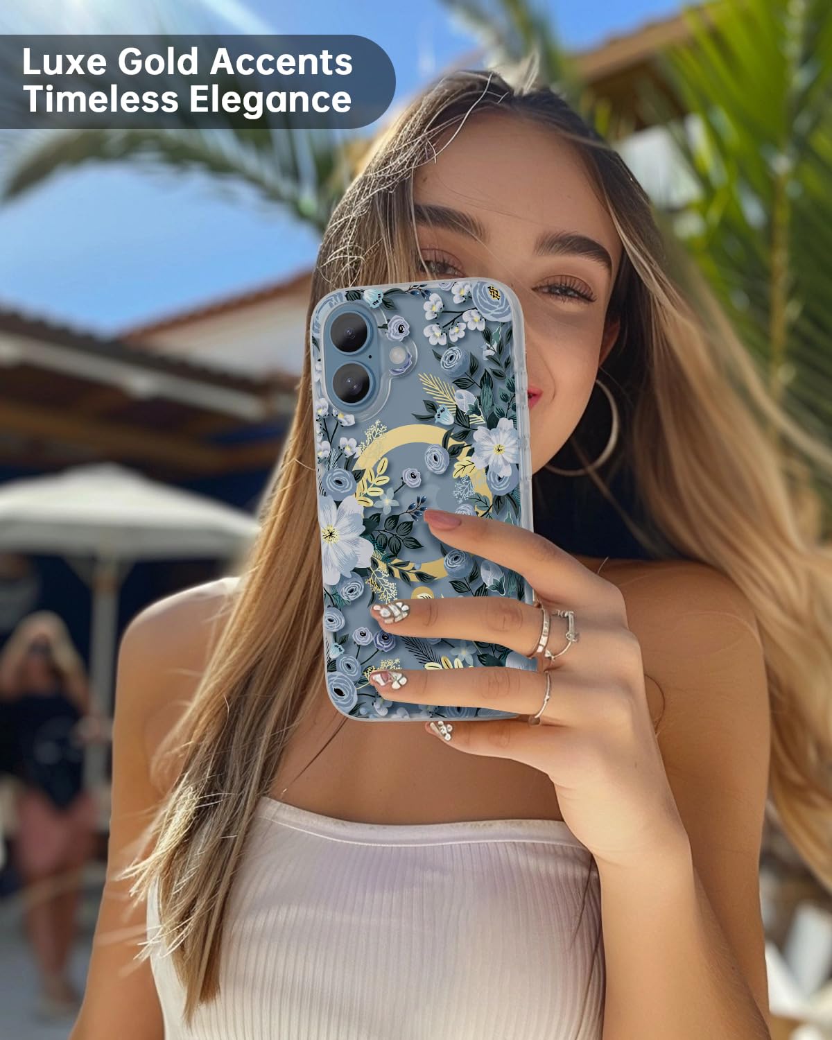 Scorpify For Iphone 16 Case [Compatible With Magsafe] With Blue Nemophila Floral Design, Cute Clear Flower Magnetic Phone Cover