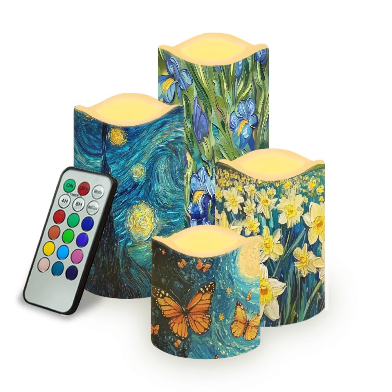 Uorisanigo Starry Night Plastic Flameless Candles with Remote LED Flickering Battery Operated Color Changing Electric Pillar Can