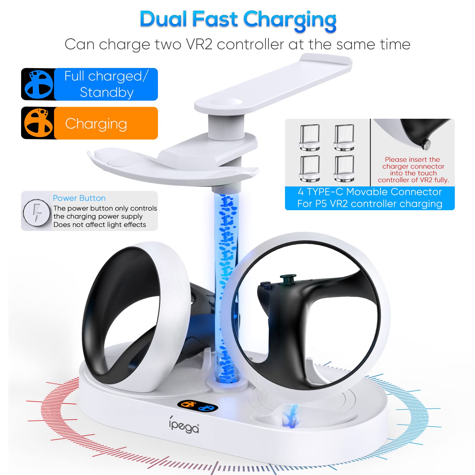 Charging Station For Ps Vr2 With Rgb Light, Gorixer Vertical Charging Stand Dock Support For Psvr2 Headset Display Accessories F