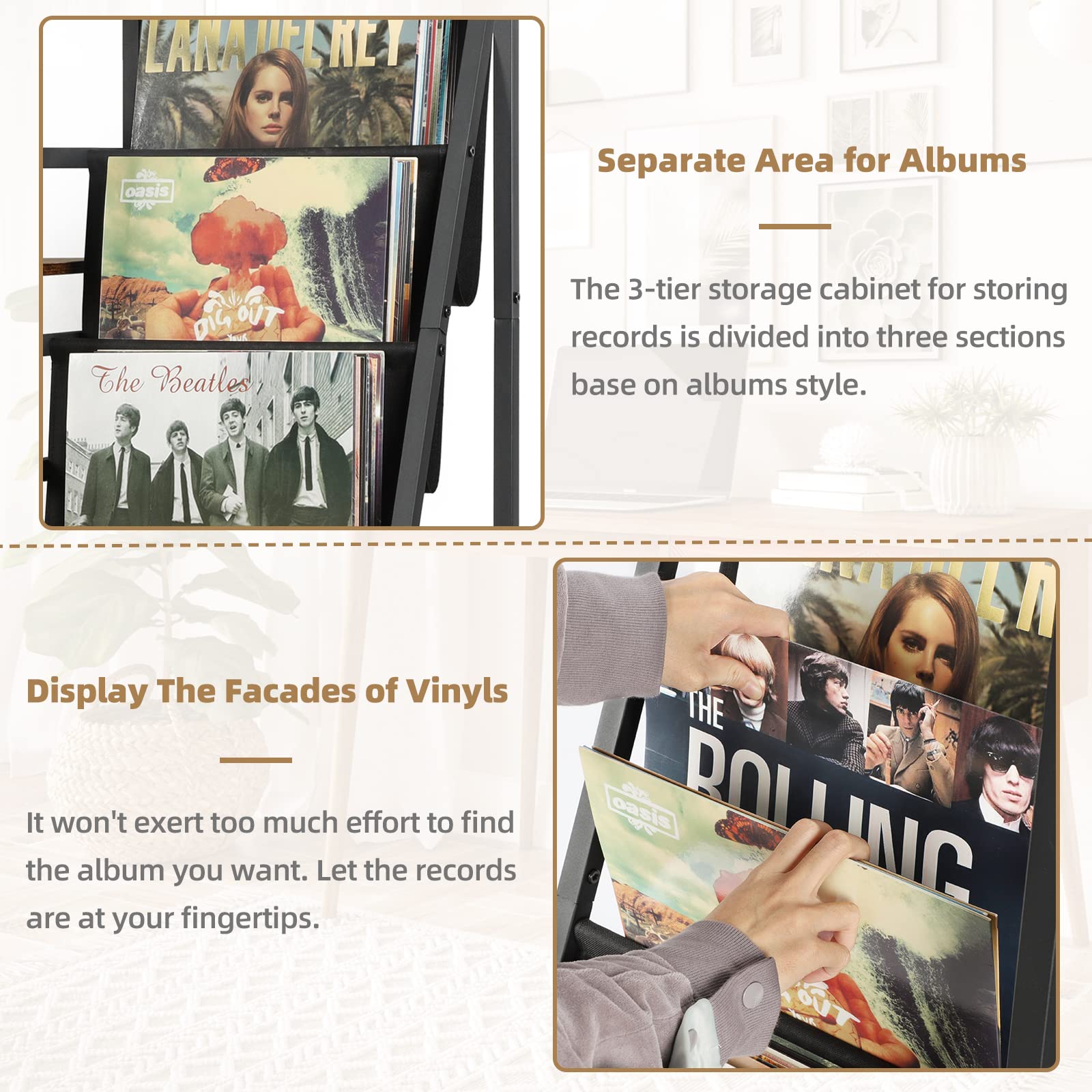 Bikoney Record Player Stand, Turntable Stand With 3 Tier Vinyl Record Storage, Record Player Table Holds Up To 200 Albums, End T