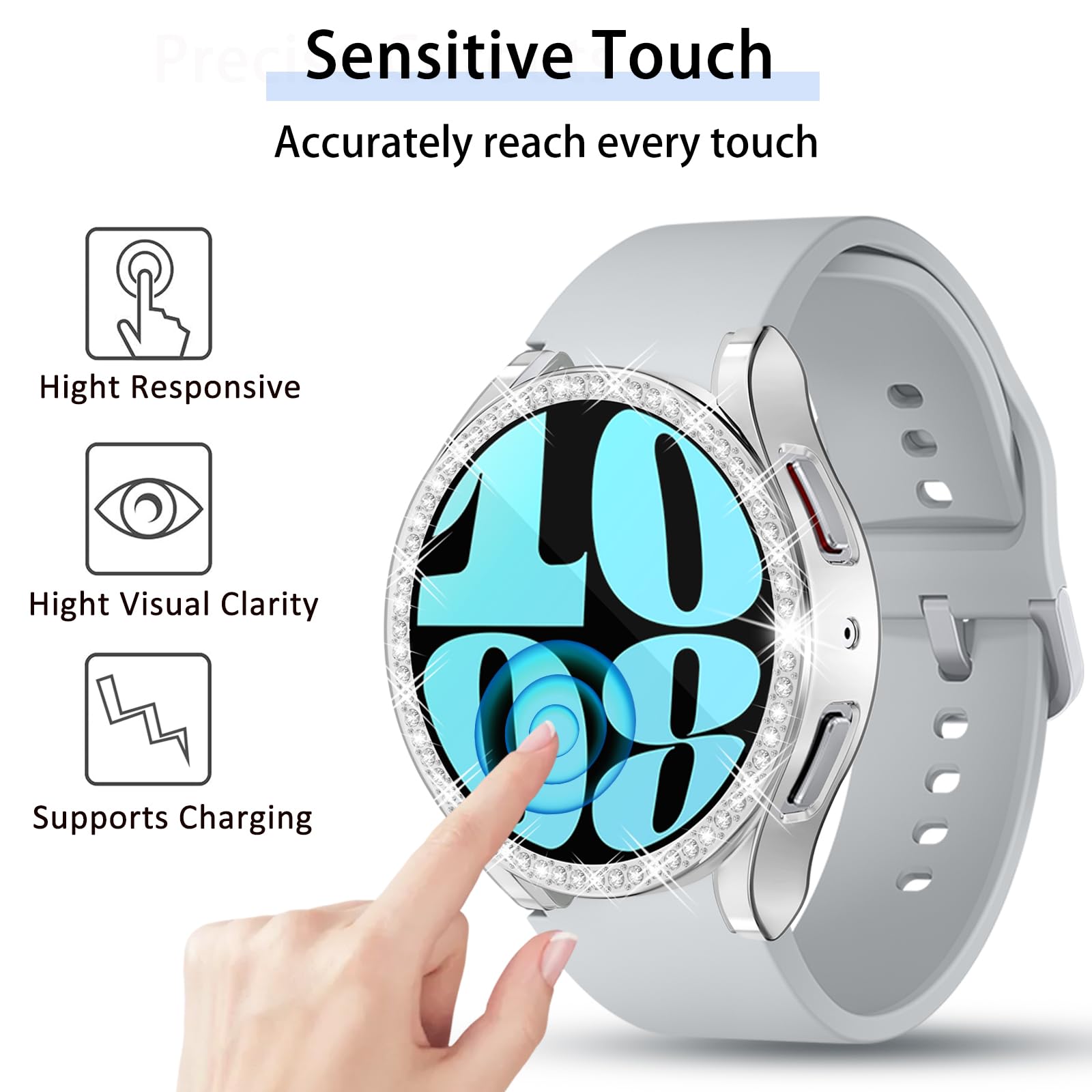 [8Pack] Richone Screen Protector Compatible With Galaxy Watch 6 44Mm, Glitter Rhinestones Protective Case For Samsung Smart Watc