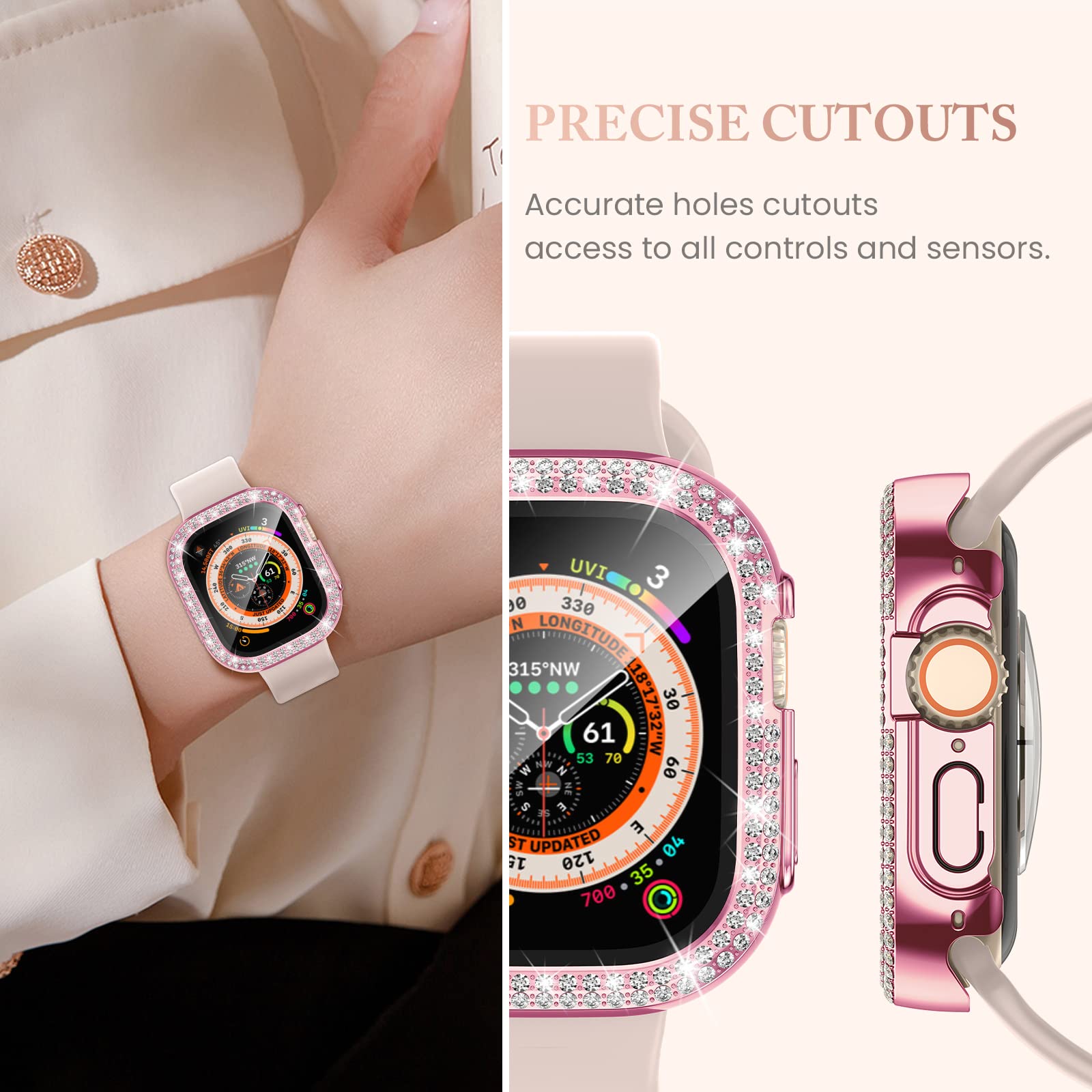 Goton 4 Pack Bling Screen Protector For Apple Watch Ultra Ultra2 2024 49Mm Case, Women Glitter Diamond Rhinestone Bumper Cover F