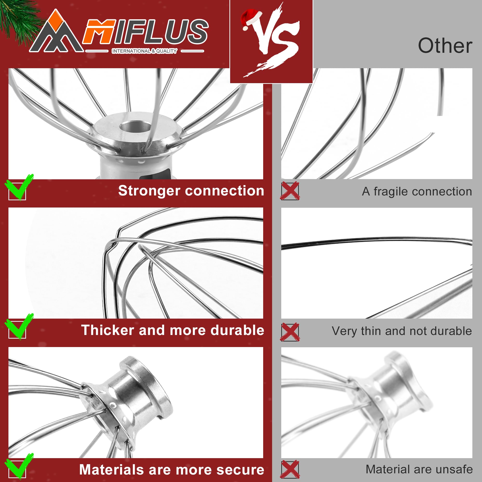 Kn256Ww 6 Wire Whip Kitchen Mixers Attachment Fits For 6 Quart Bowl Lift Stand Mixer Accessory Replacement,Stainless Steel Whisk