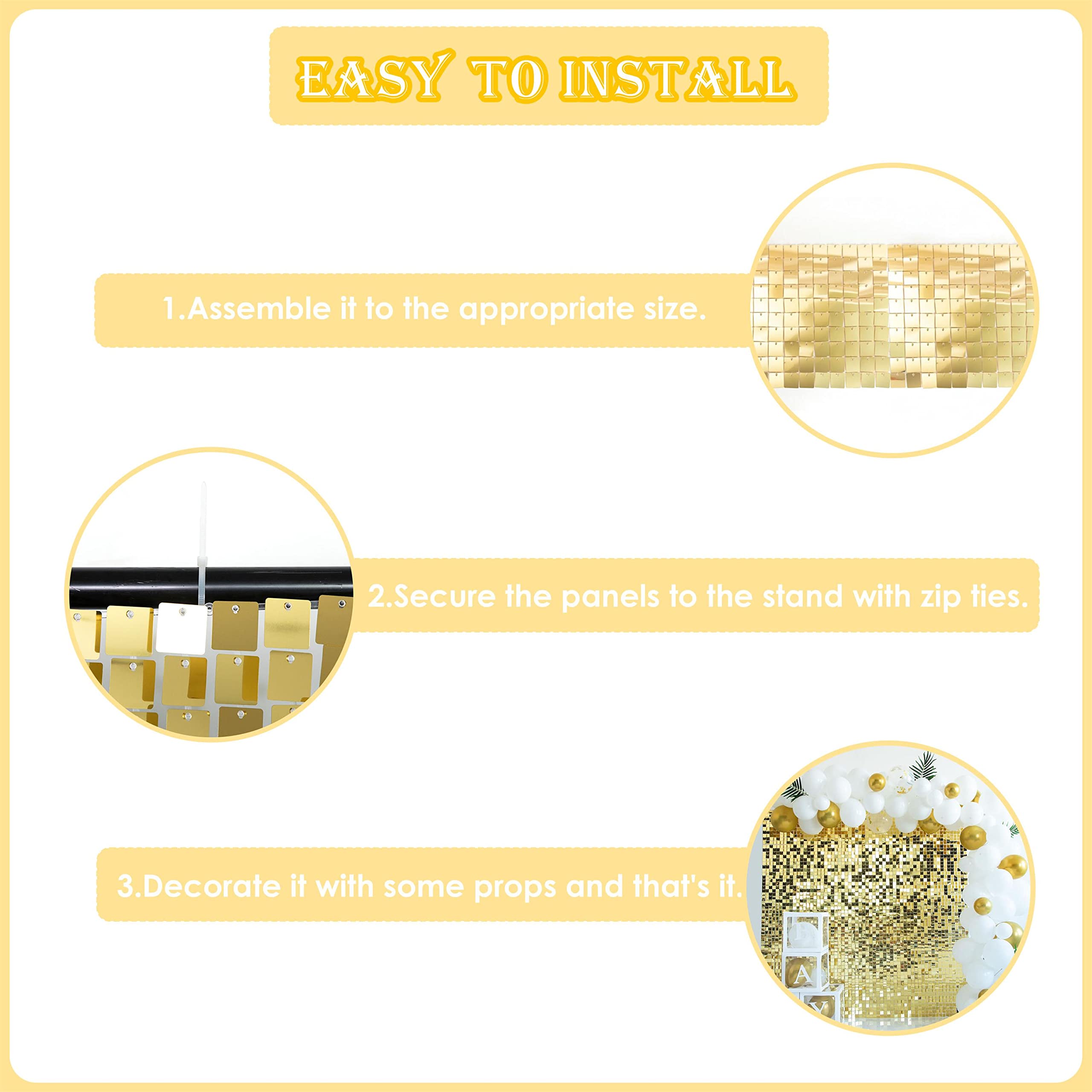 Shimmer Wall Backdrop Light Gold Square Sequin Wall Panel Backdrop Decor For Wedding, Anniversary, Birthday, Party, 12 Panels