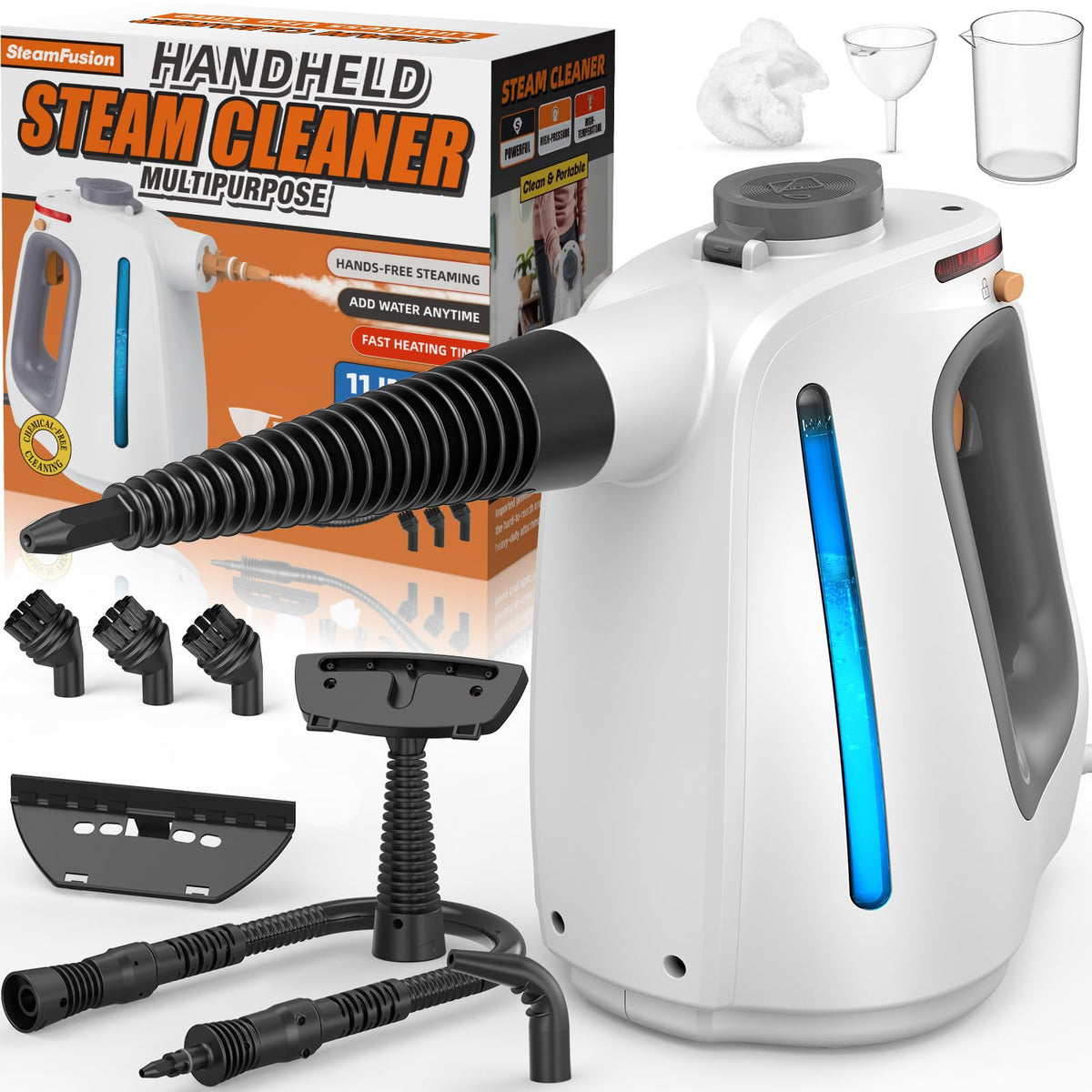 Heavy Duty Handheld Steam Cleaner For Cleaning With Lockable Steam Button&11Pcs Accessories, Unlimited Water Addition For Contin