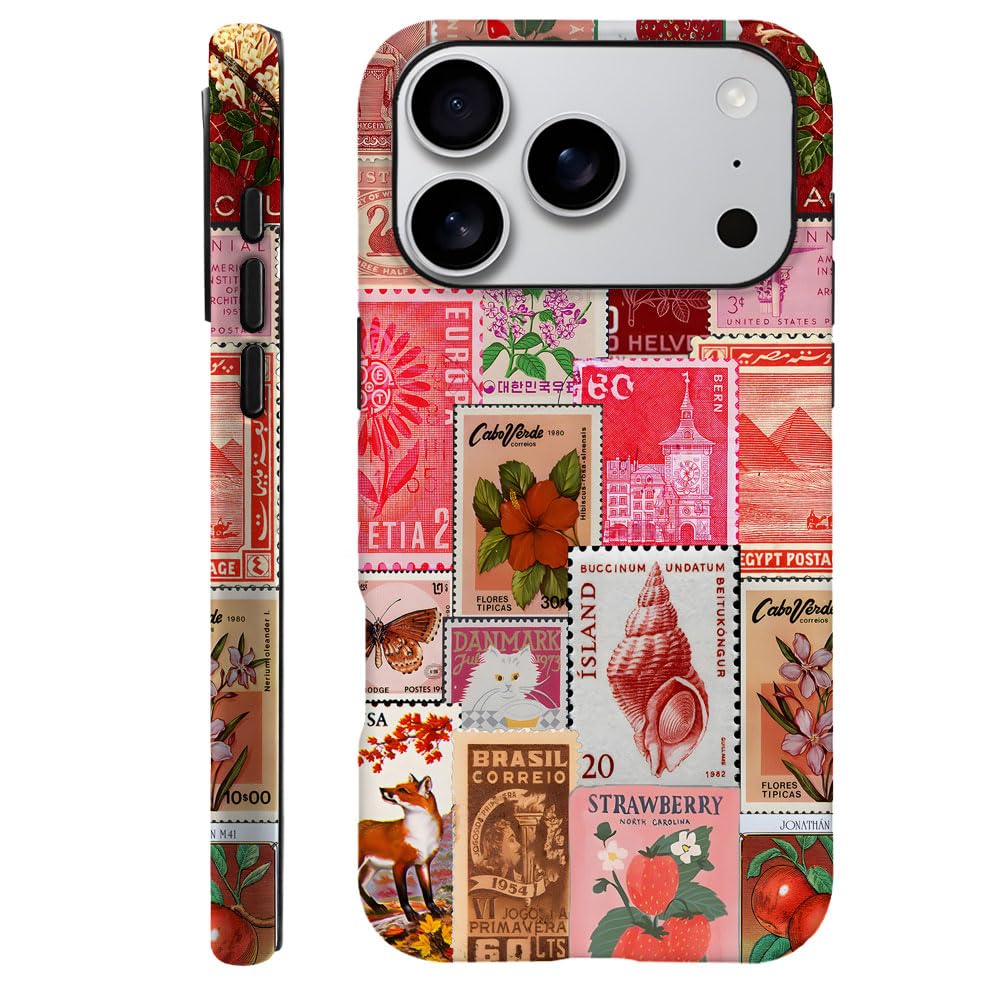Compatible with iPhone 17 Pro,Durable & Shockproof Phone Case Cover Design - Vintage Flower Stamp