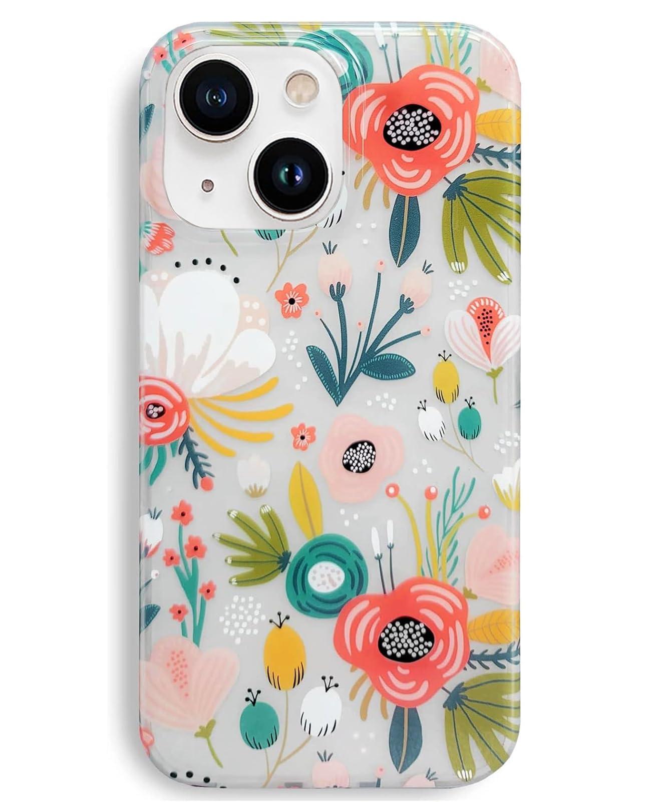 J.west iPhone 13 Case, Clear Floral Flexible TPU Shockproof Cover Transparent Elegant Designs Durable Protective Women Girls Flo