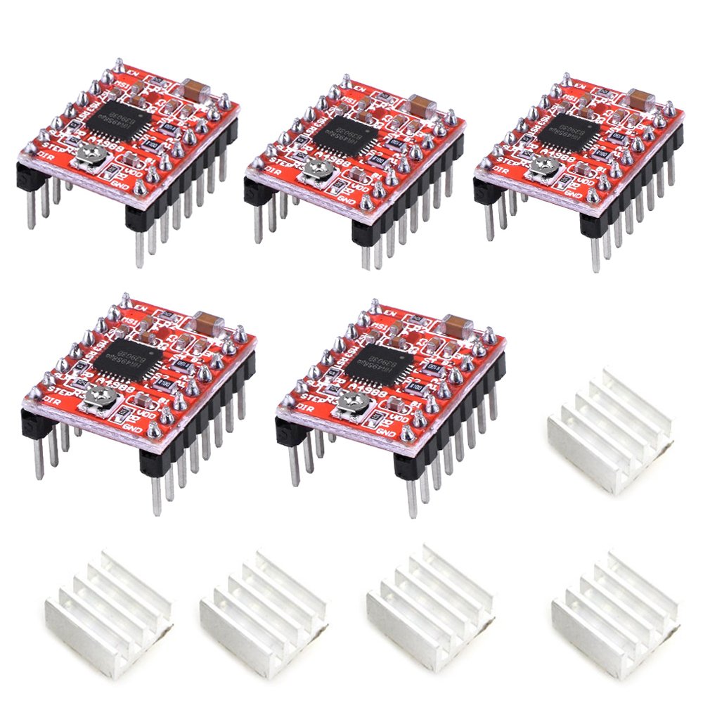 Hiletgo 5Pcs A4988 Stepstick Stepper Motor Driver Module With Heat Sink For 3D Printer Reprap Suitable For Mendel Huxley Arduino