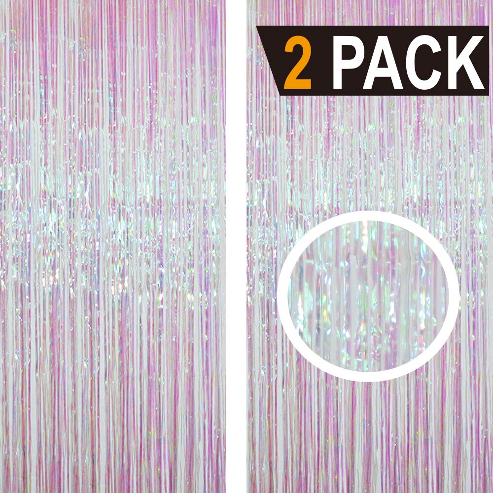 Goer 6.4 Ft X 9.8 Ft Metallic Tinsel Foil Fringe Curtains,Pack Of 2 Party Streamer Backdrop For Unicorn Birthday,Graduation Deco