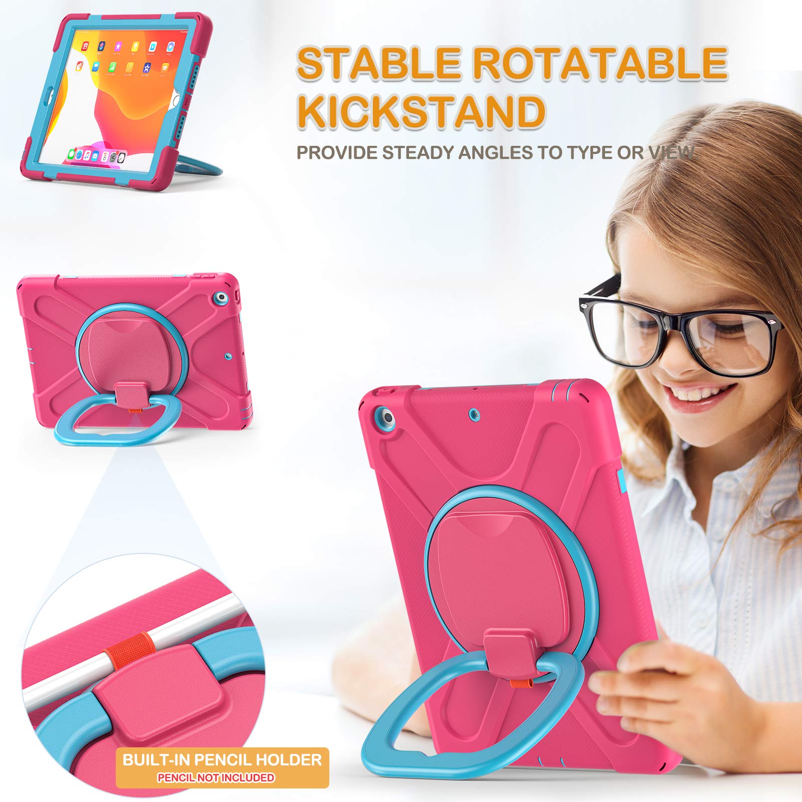 Braecn Kids Case For Ipad 10.2 Inch 9Th 8Th 7Th Generation 2021 2020 2019,Shockproof Hybrid Silicon Case With Screen Protector K