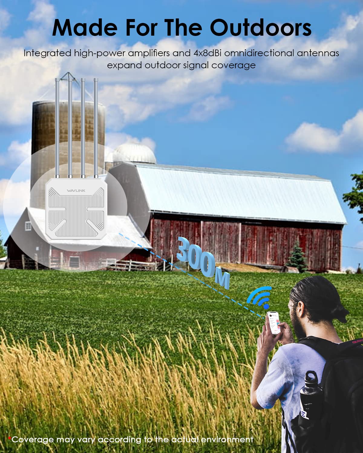 Wavlink Ax1800 Wifi 6 Wireless Outdoor Repeater, Long Range Outdoor Wifi With Dual Band Poe Ip67 Waterproof,Supports Mesh Extend