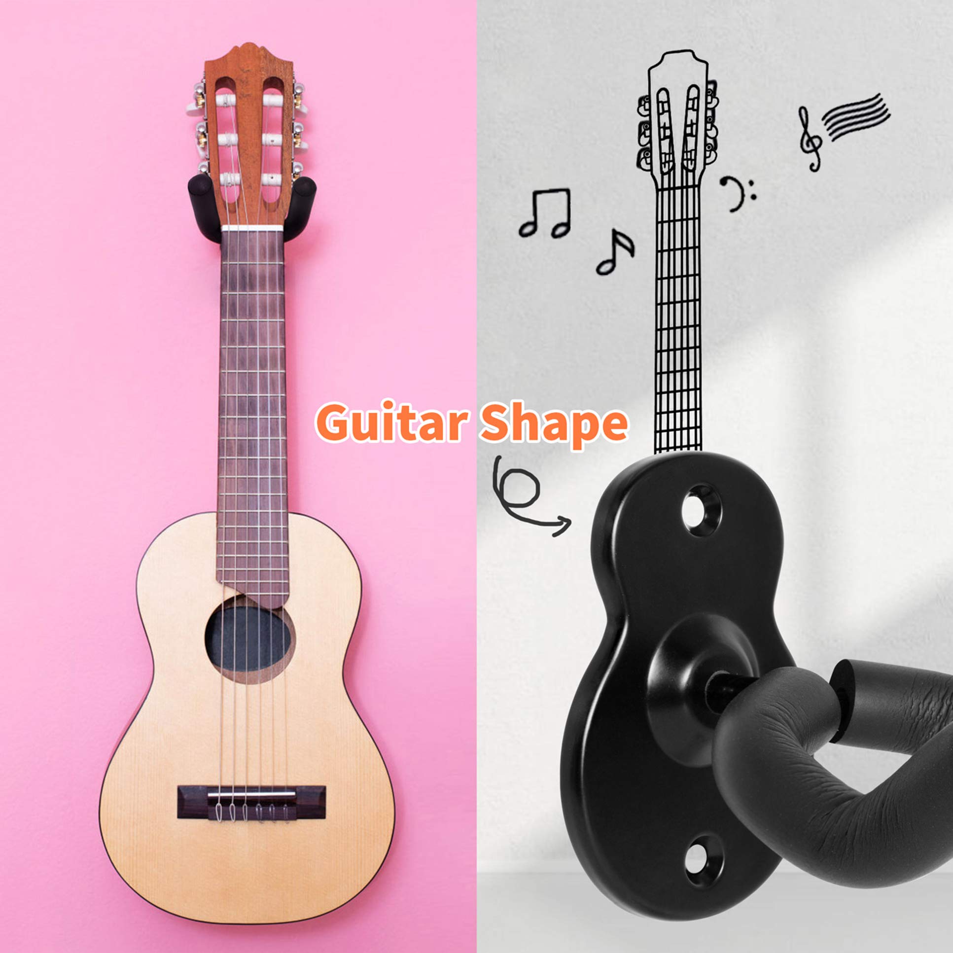 Wogod Guitar Wall Mount Hanger 2 Pack Acoustic Holders Electric Hooks Classical Bass Ukulele Stands Display   Metal Home And Stu