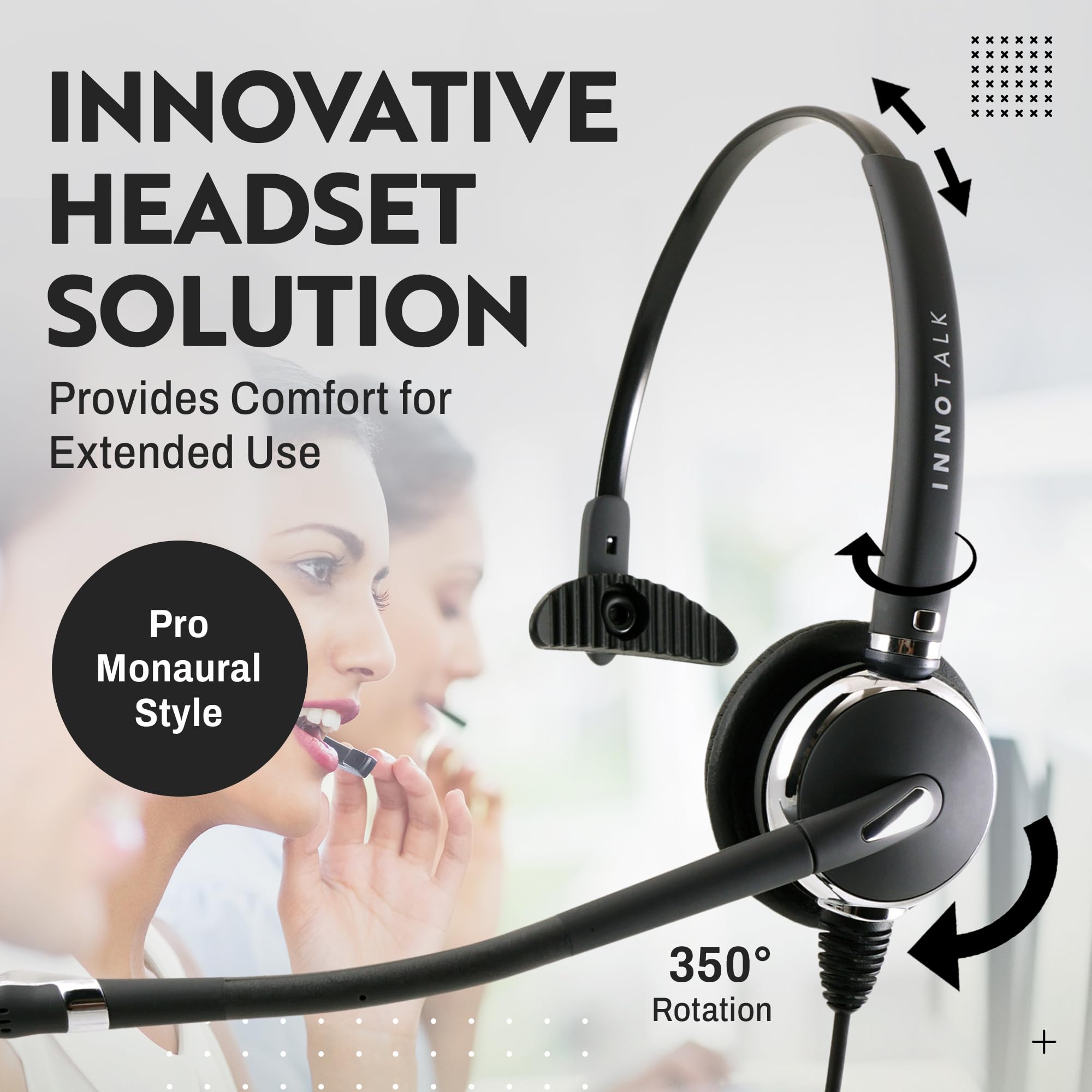 Innotalk Rj9 Quick Disconnect Phone Headset Compatible With Polycom Mitel Shoretel Nec Fanvil Alcatel Toshiba Aastra Deskphones,