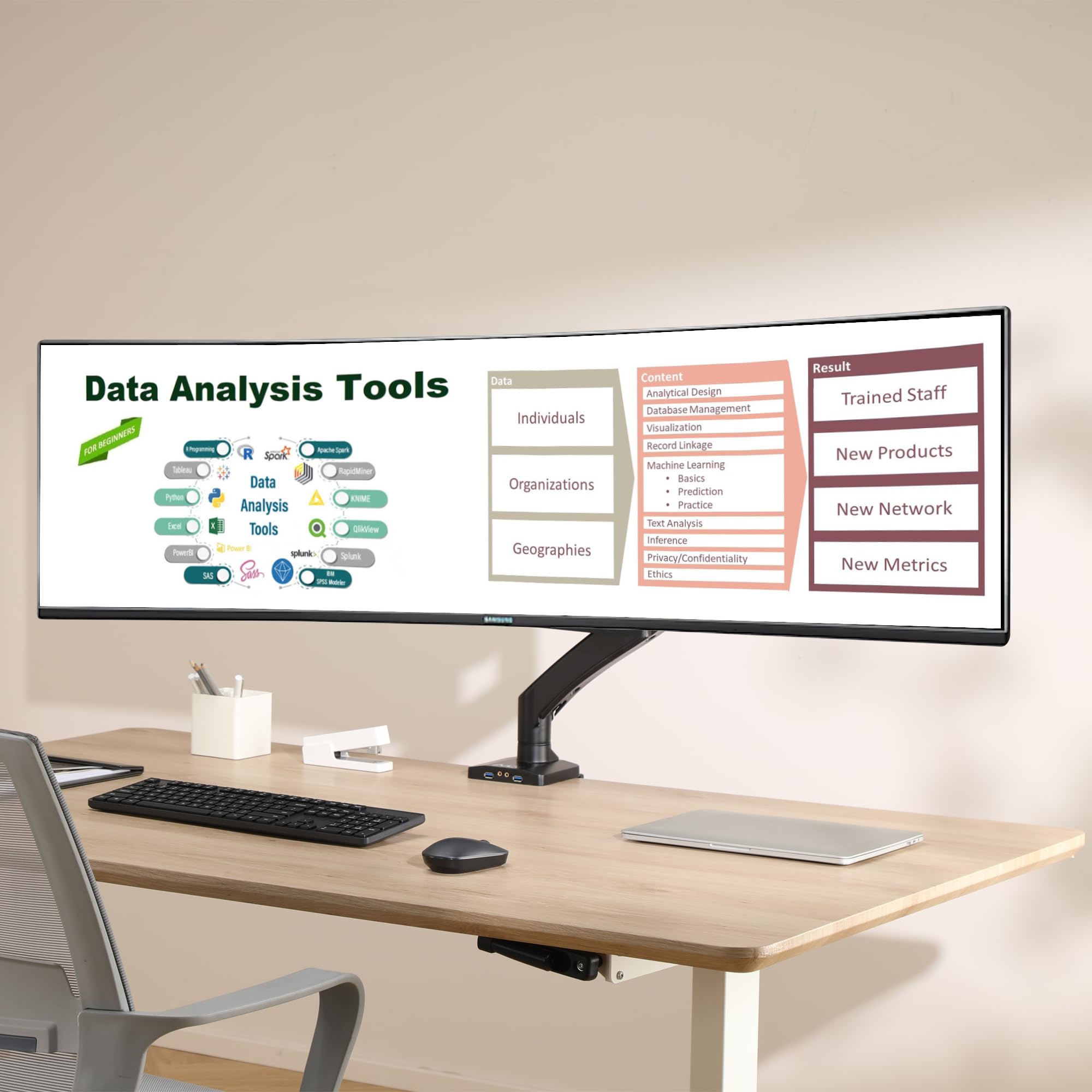 Avlt Single 17'' 49'' Super Ultrawide Monitor Arm For Screens Up To 50 Lbs, Premium Aluminum Desk Stand, Adjustable Pneumatic He