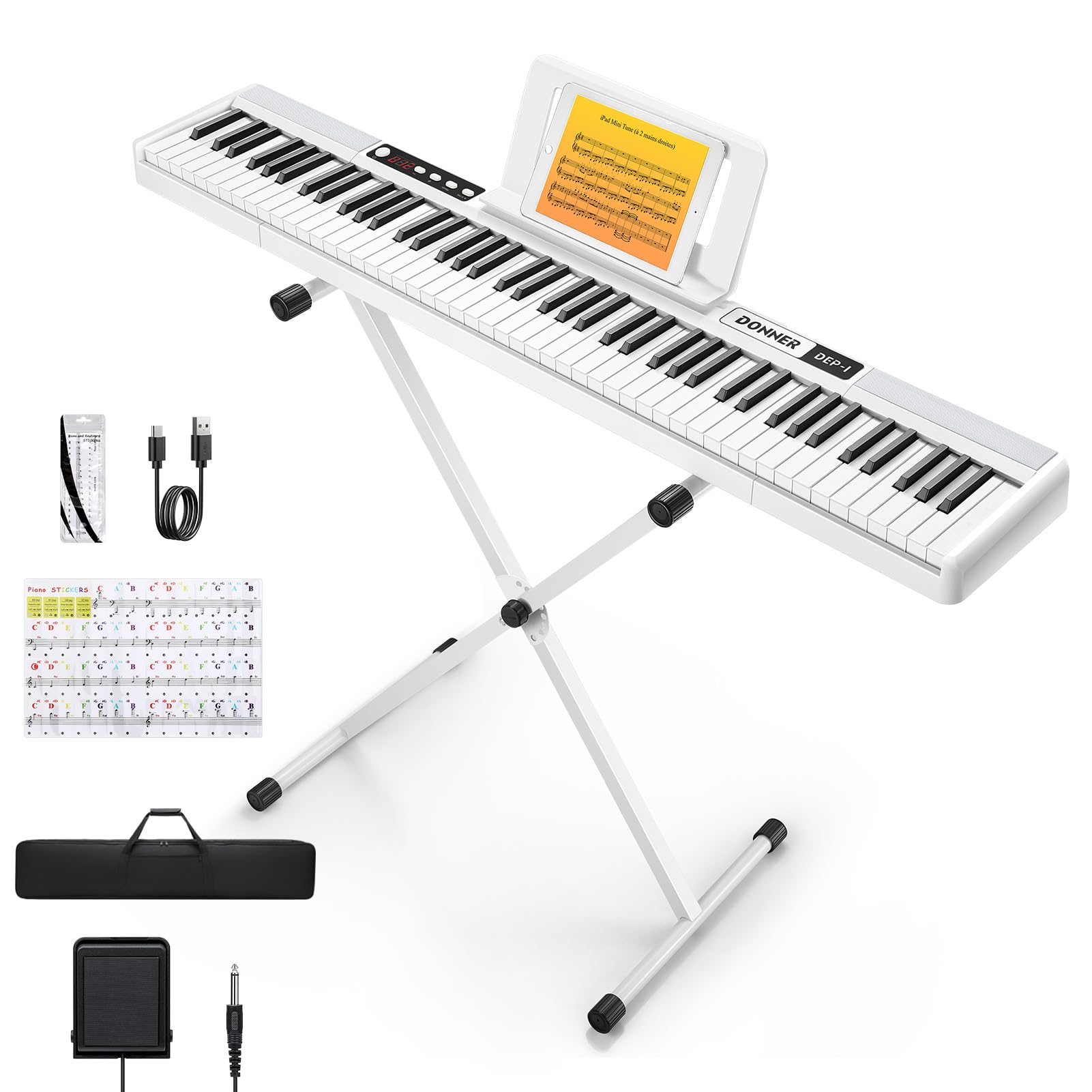 Donner DEP-1 Piano Keyboard 88 Keys, Beginner Digital Keyboard Piano Velocity-Sensitive Keys, Portable Electric Piano with Stand